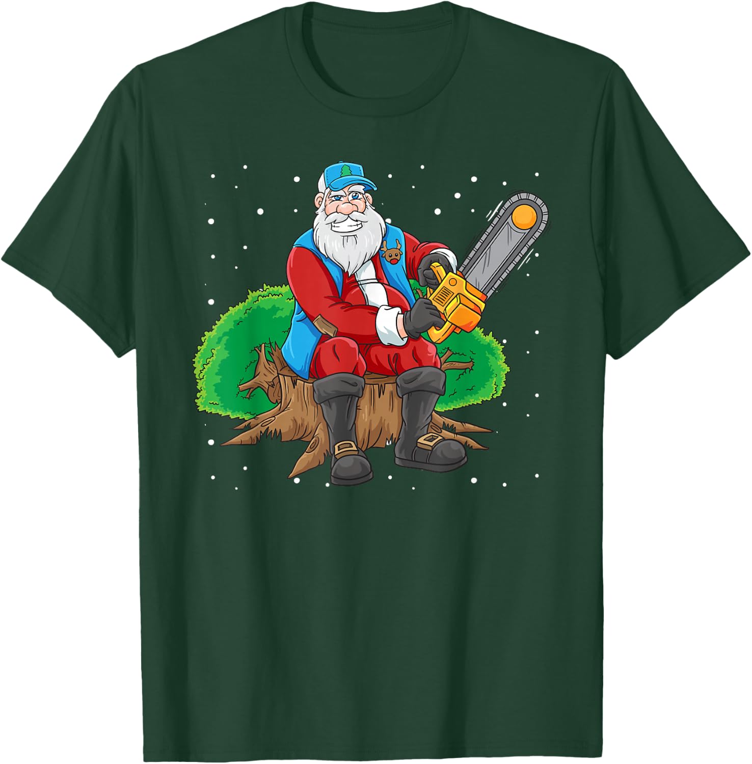 Lumberjack Santa Claus Christmas Chain Saw T-Shirt - T-Shirt | Forest
