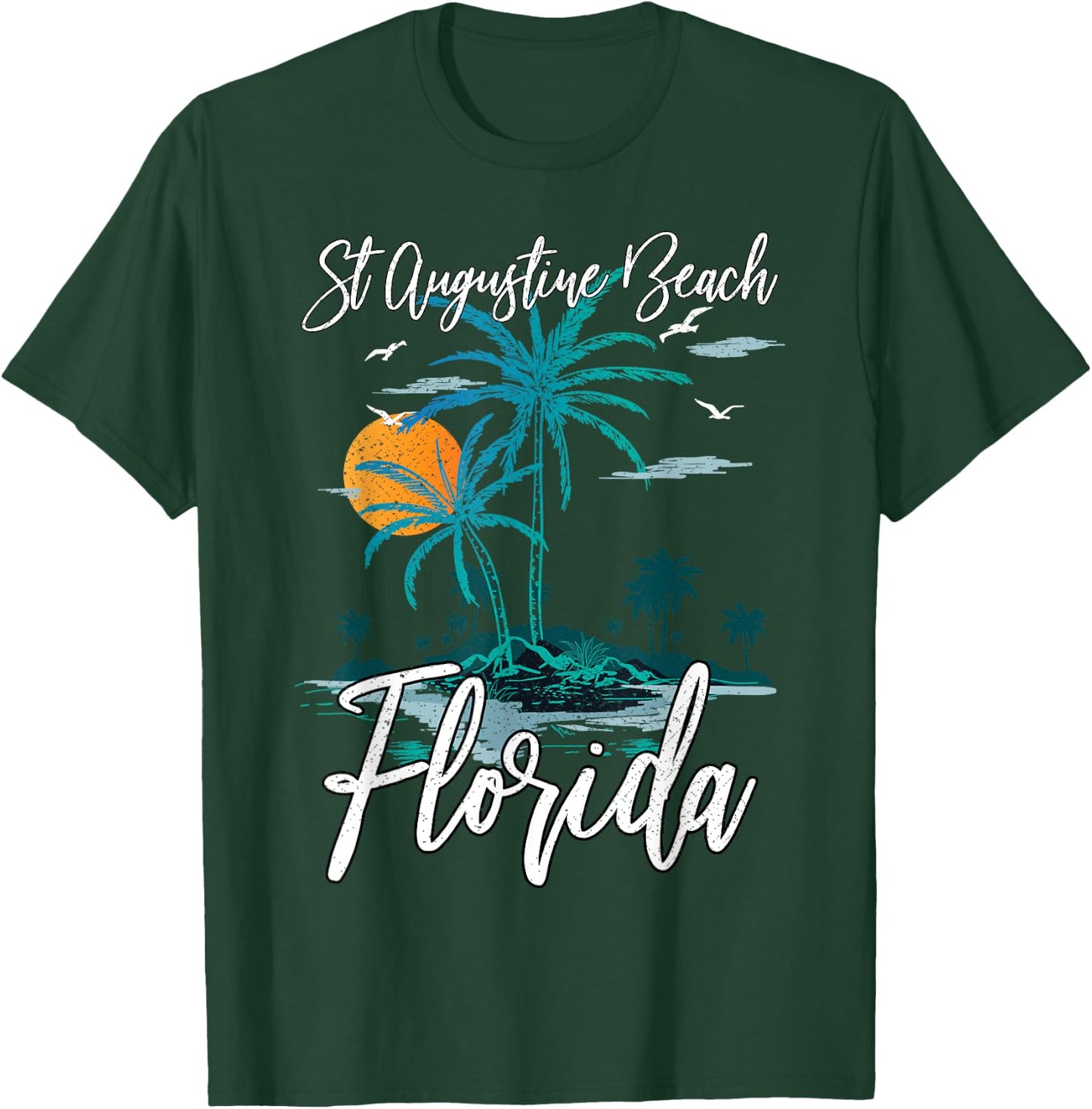 Family Vacation Retro Sunset Florida St Augustine Beach Men Women Kids T-Shirt - T-Shirt | Forest