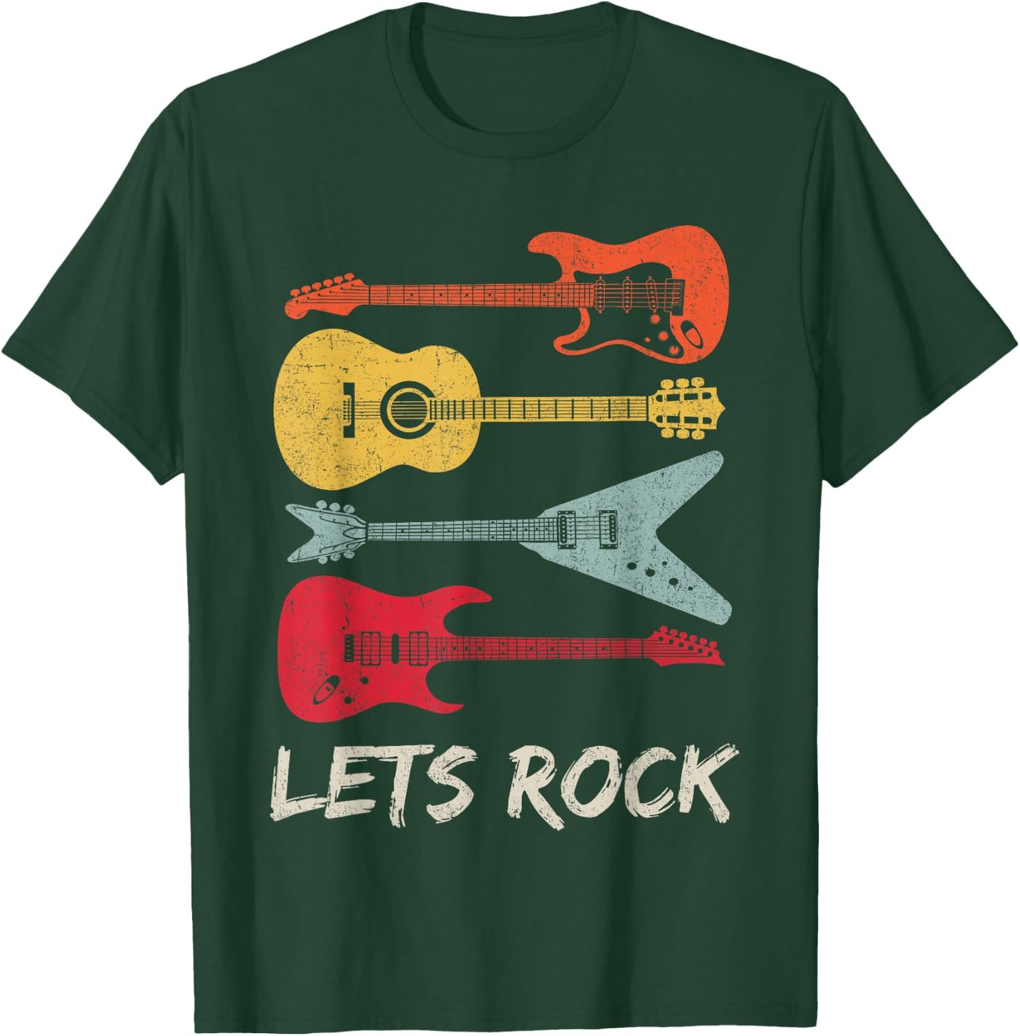 Lets Rock n Roll Guitar Retro Gift Men Women T-Shirt - T-Shirt | Forest