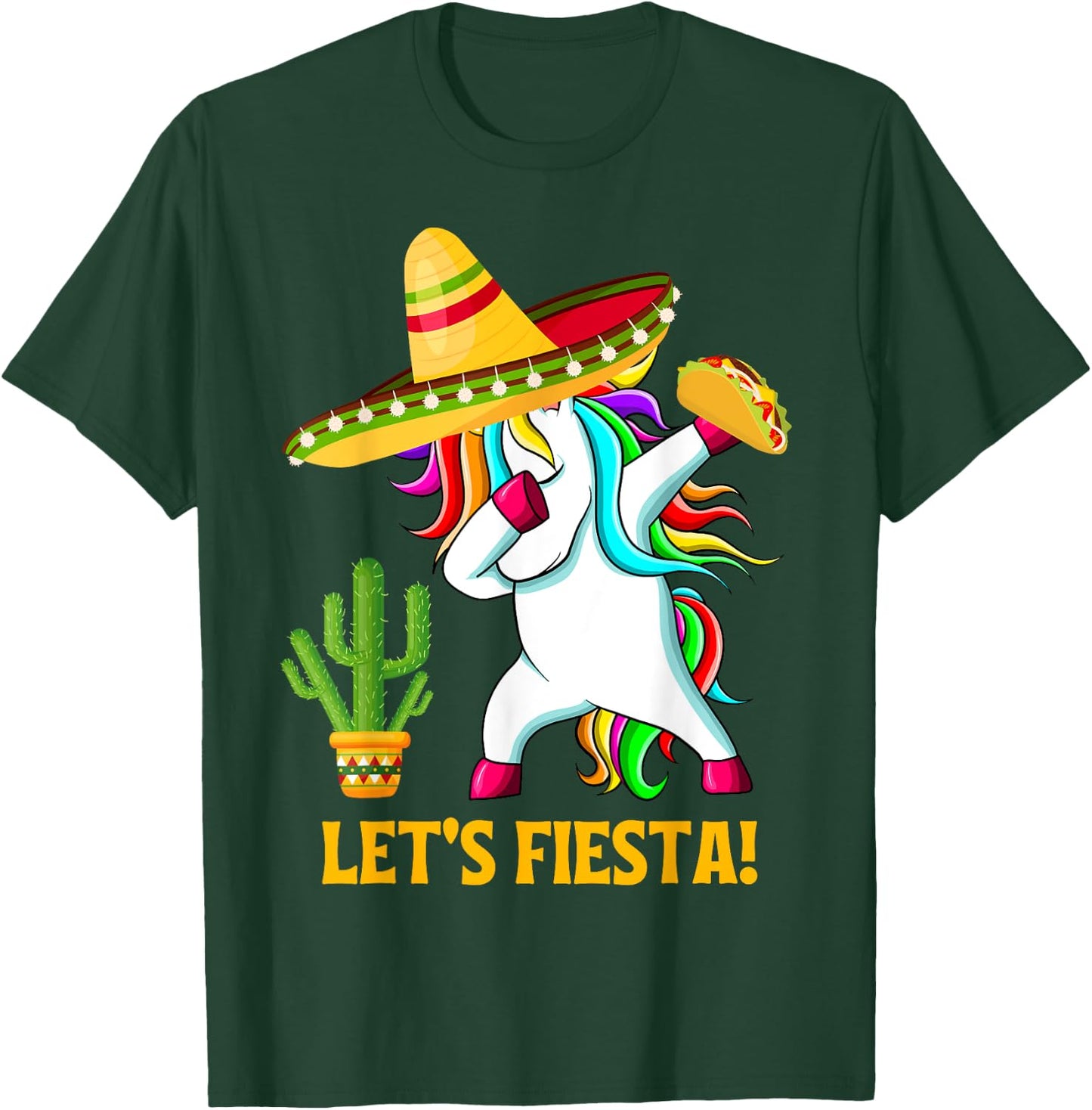 Dabbing Unicorn Funny Cinco de Mayo Kids Girls Let's Fiesta T-Shirt - T-Shirt | Forest