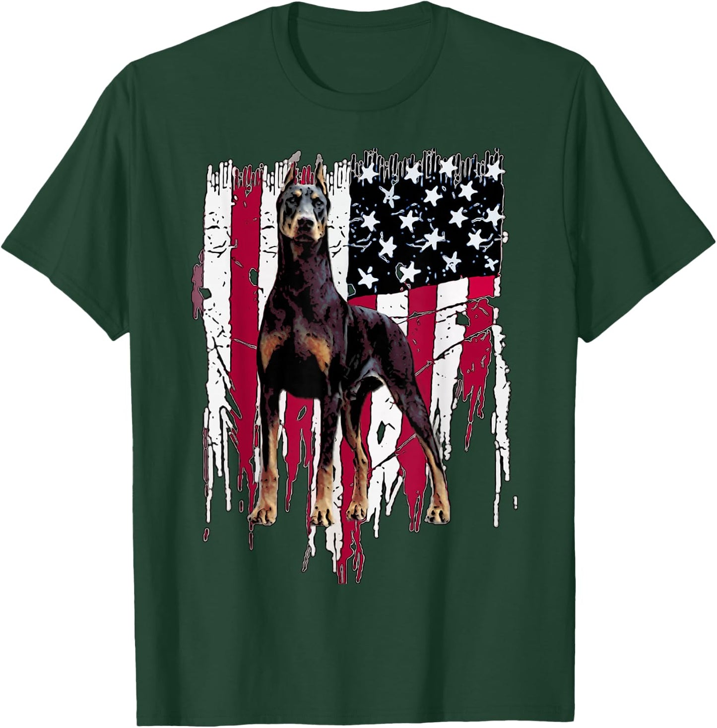 Doberman Pinscher American Flag USA Awesome Small T-Shirt - T-Shirt | Forest