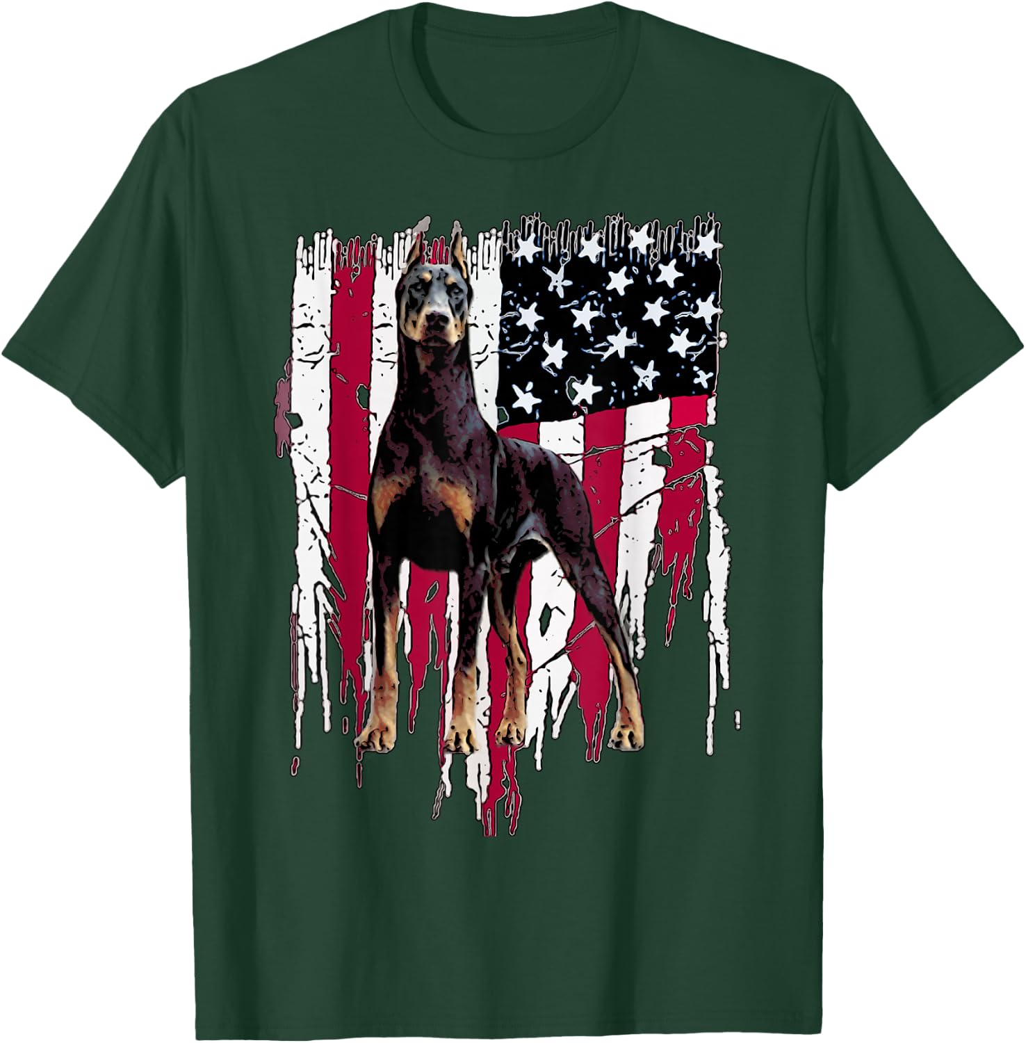 Doberman Pinscher American Flag USA Awesome Small T-Shirt - T-Shirt | Forest