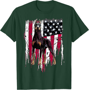 Doberman Pinscher American Flag USA Awesome Small T-Shirt - T-Shirt | Forest