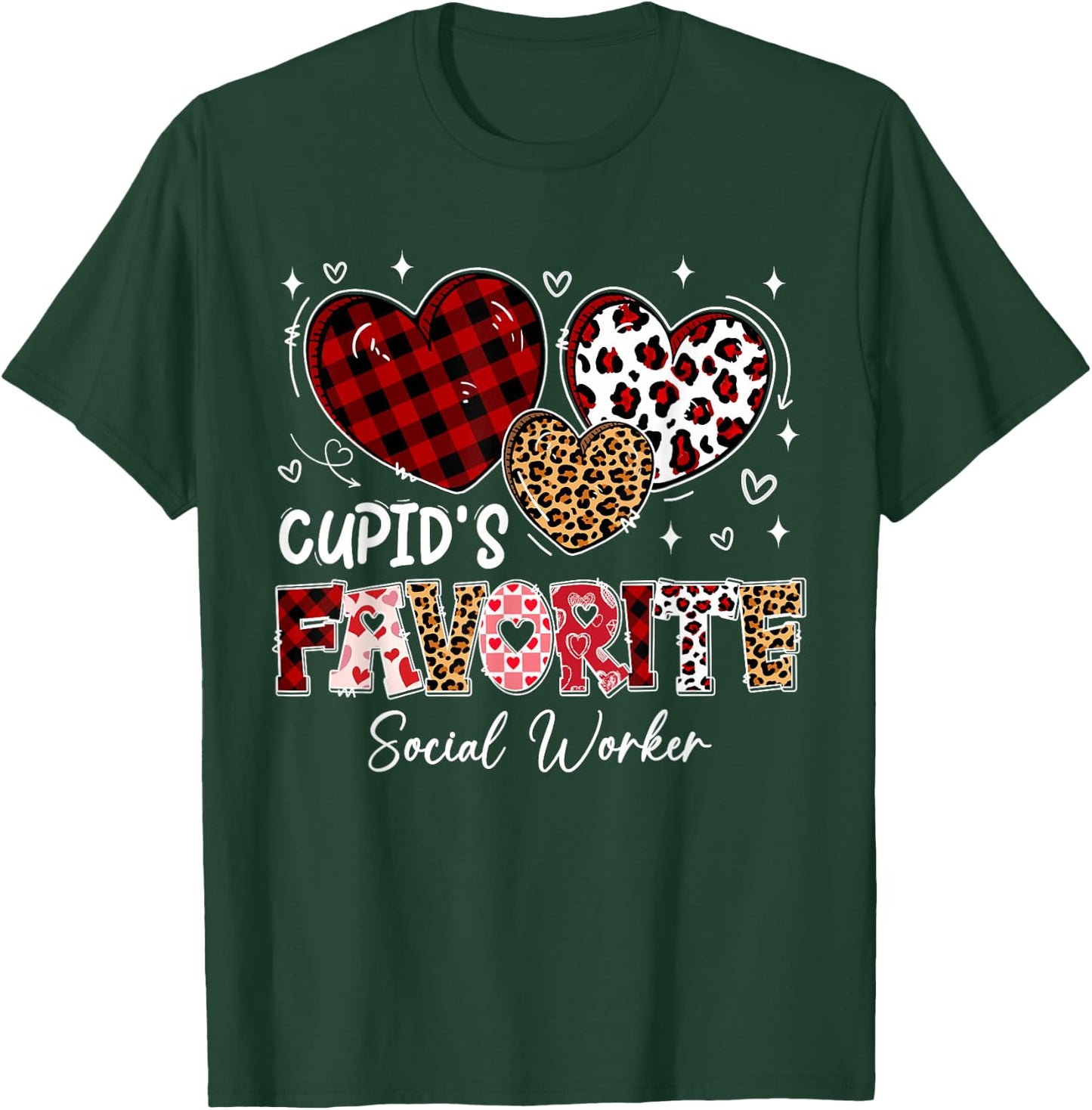 Three Hearts Cupid's Favorite Social Worker Valentine T-Shirt - T-Shirt | Forest