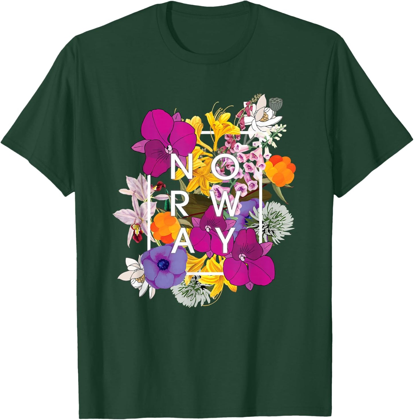 Flowers of Norway Word Art - Norwegian Pride T-Shirt - T-Shirt | Forest