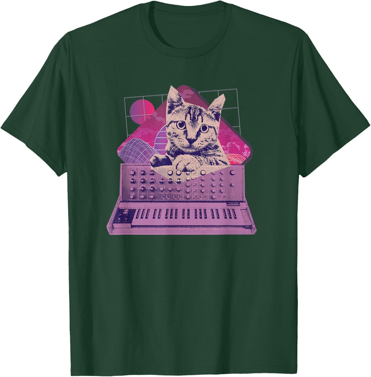Retro Synthesizer Cat Vaporwave Aesthetic Analog T-Shirt - T-Shirt | Forest