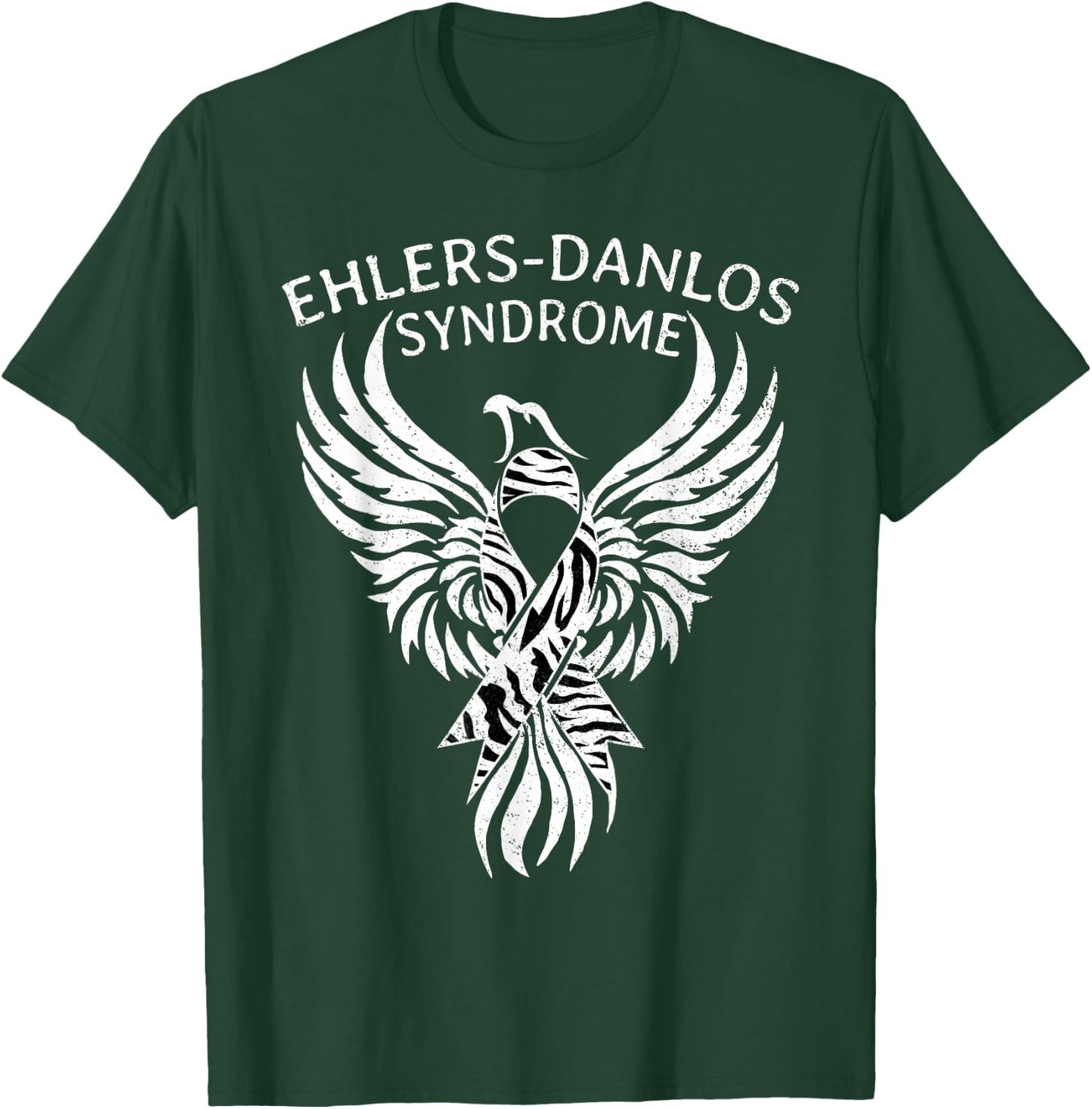 Fighter Ehlers-Danlos Syndrome EDS Awareness Zebra Ribbon T-Shirt - T-Shirt | Forest
