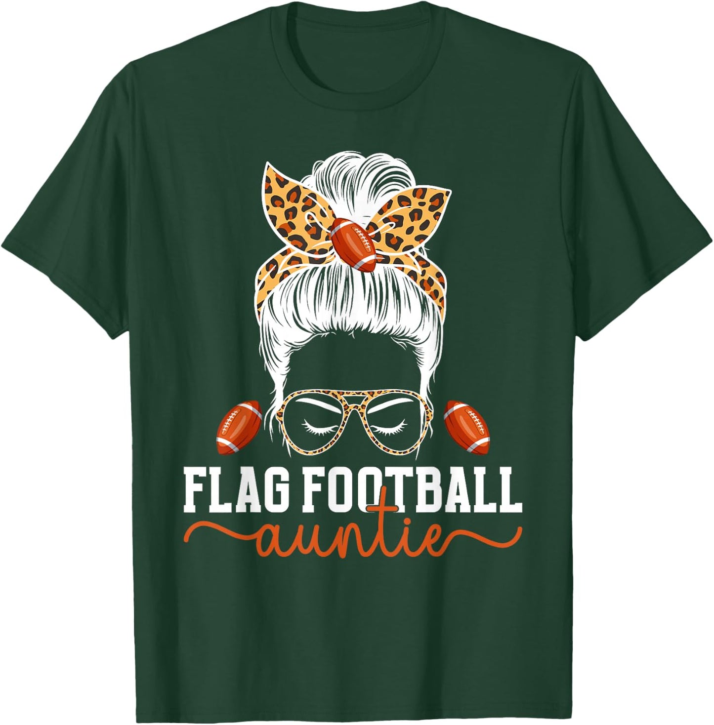 Flag Football Auntie Messy Bun Flag Football Player Aunt T-Shirt - T-Shirt | Forest