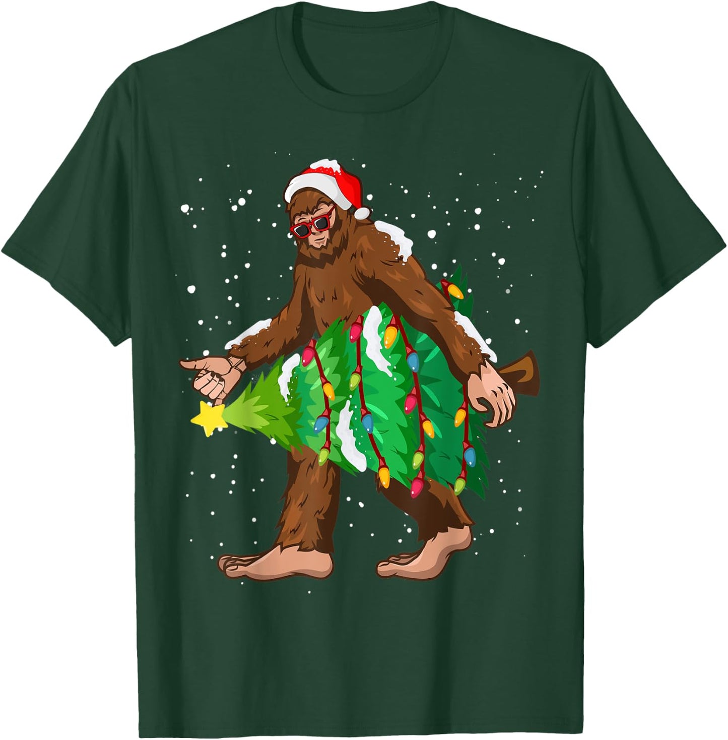 Bigfoot Christmas Santa Hat Xmas Tree Men Women Kids Pajama T-Shirt - T-Shirt | Forest