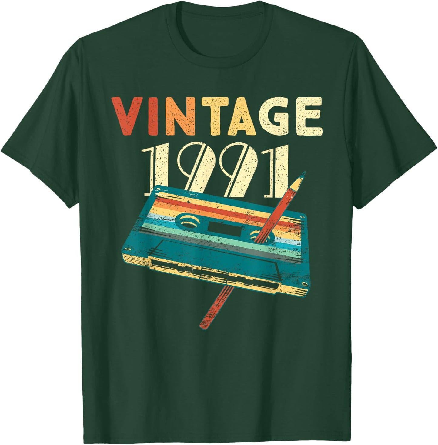Vintage 1991 Music Cassette 34th Birthday Gifts 34 Years Old T-Shirt - T-Shirt | Forest