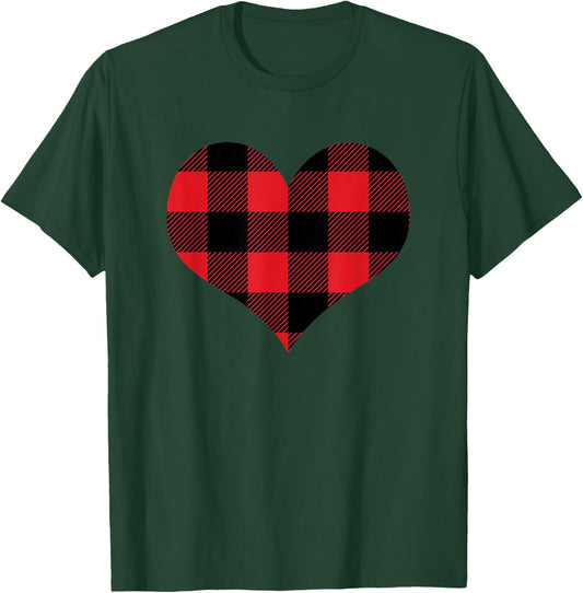 Buffalo Plaid Heart Valentines Day Boyfriend Girlfriend T-Shirt - T-Shirt | Forest