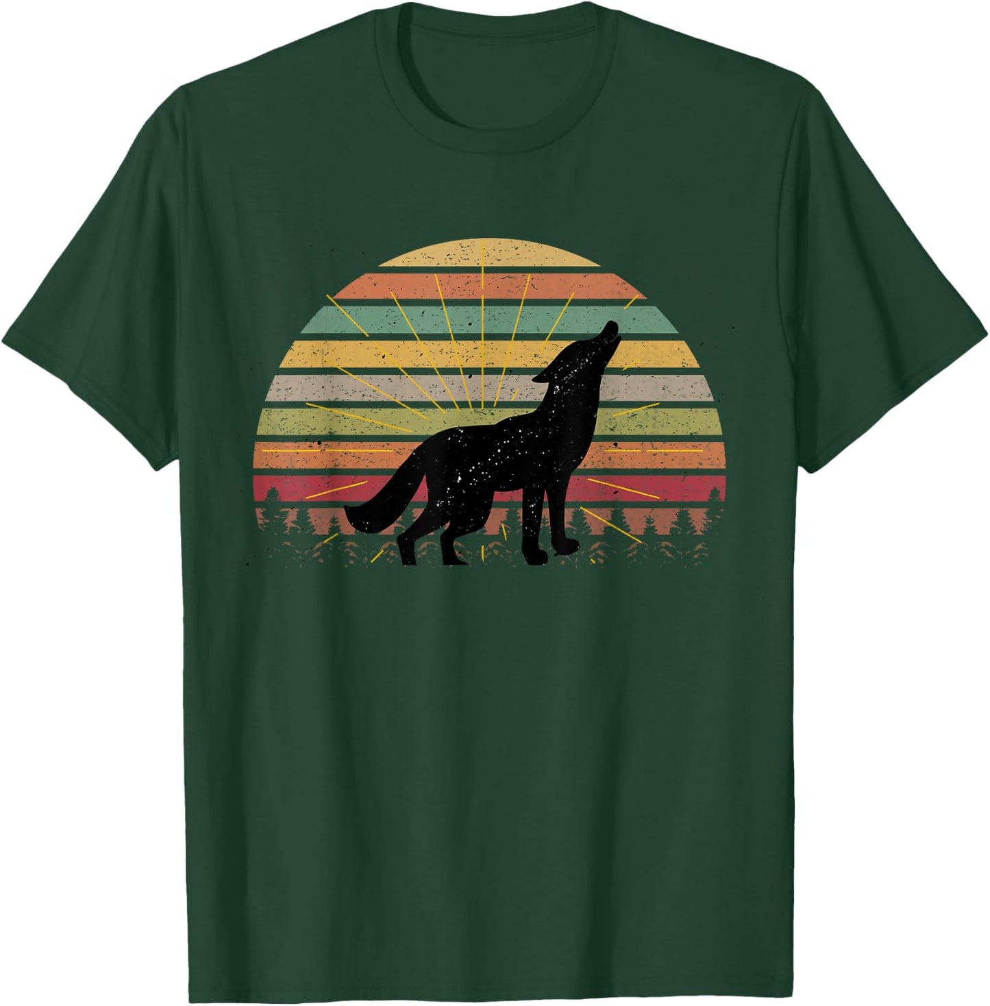 Vintage Retro Silhouette Wolves Wolf Howling At Moon T-Shirt - T-Shirt | Forest
