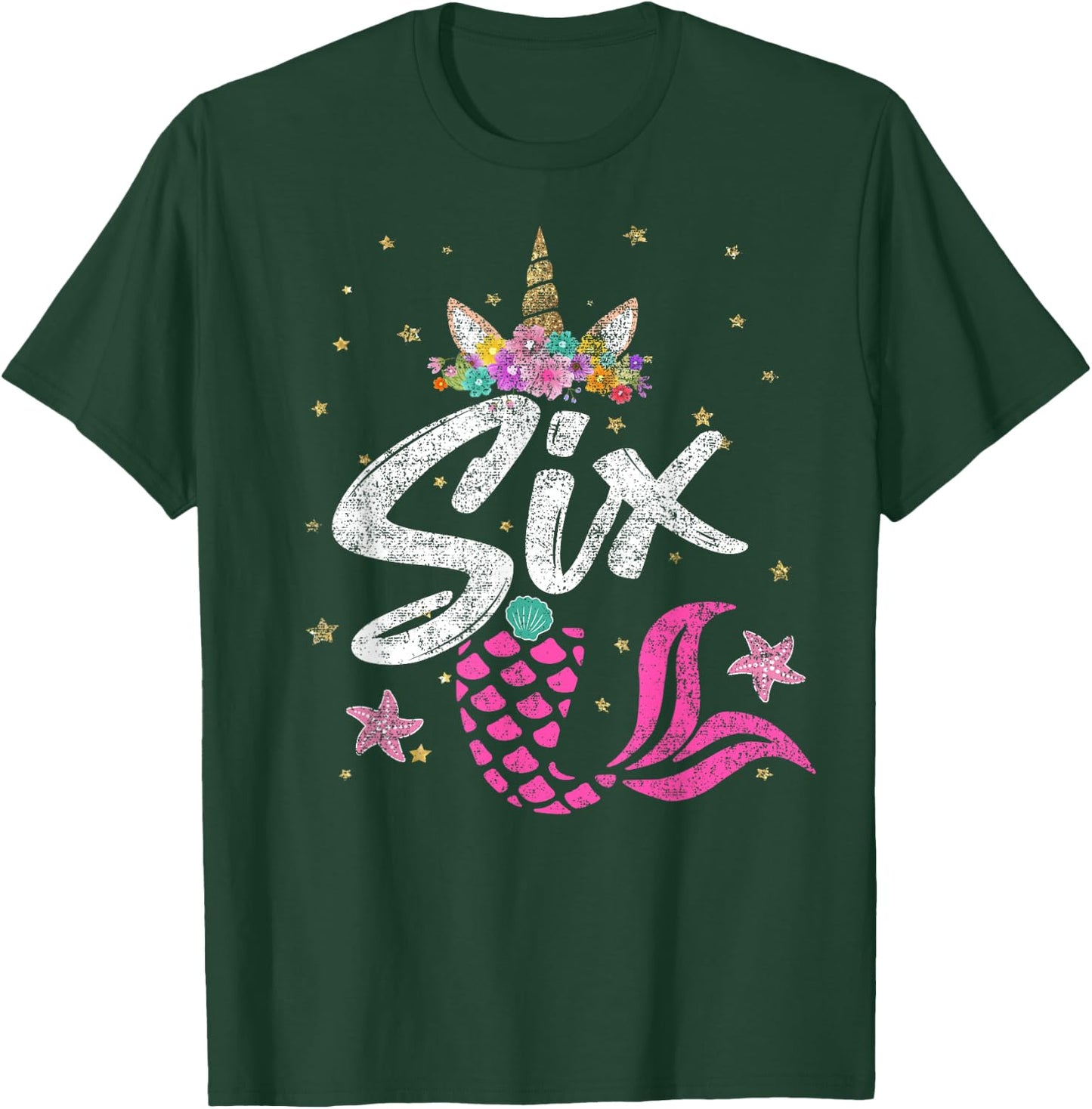 6th Birthday Girl Unicorn Shirt Mermaid Tail 6 Years Old T-Shirt - T-Shirt | Forest