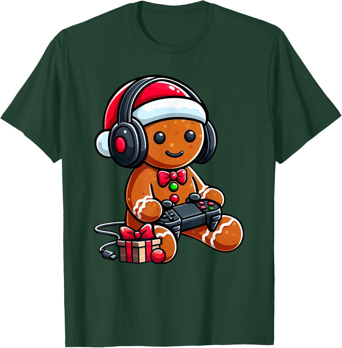 Funny Christmas Gamer Gingerbread Xmas Gaming Men Boys Kids T-Shirt - T-Shirt | Forest