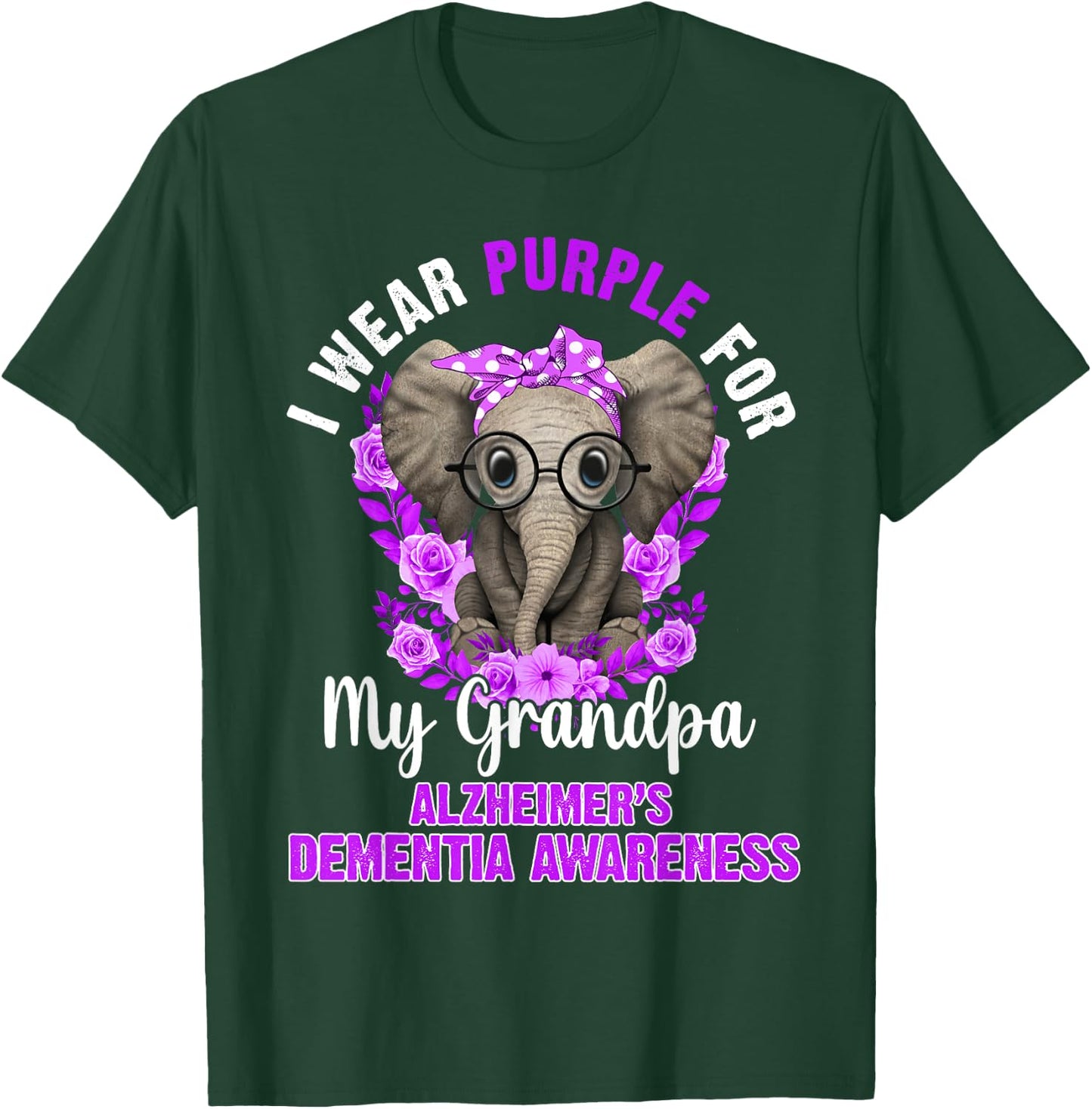 I Wear Purple For Grandpa Dementia Awareness Elephant T-Shirt - T-Shirt | Forest