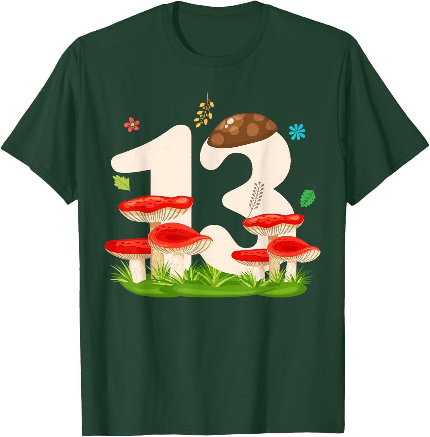Cool 13 Mushroom 13th Bday Party 13 Years Old T-Shirt - T-Shirt | Forest
