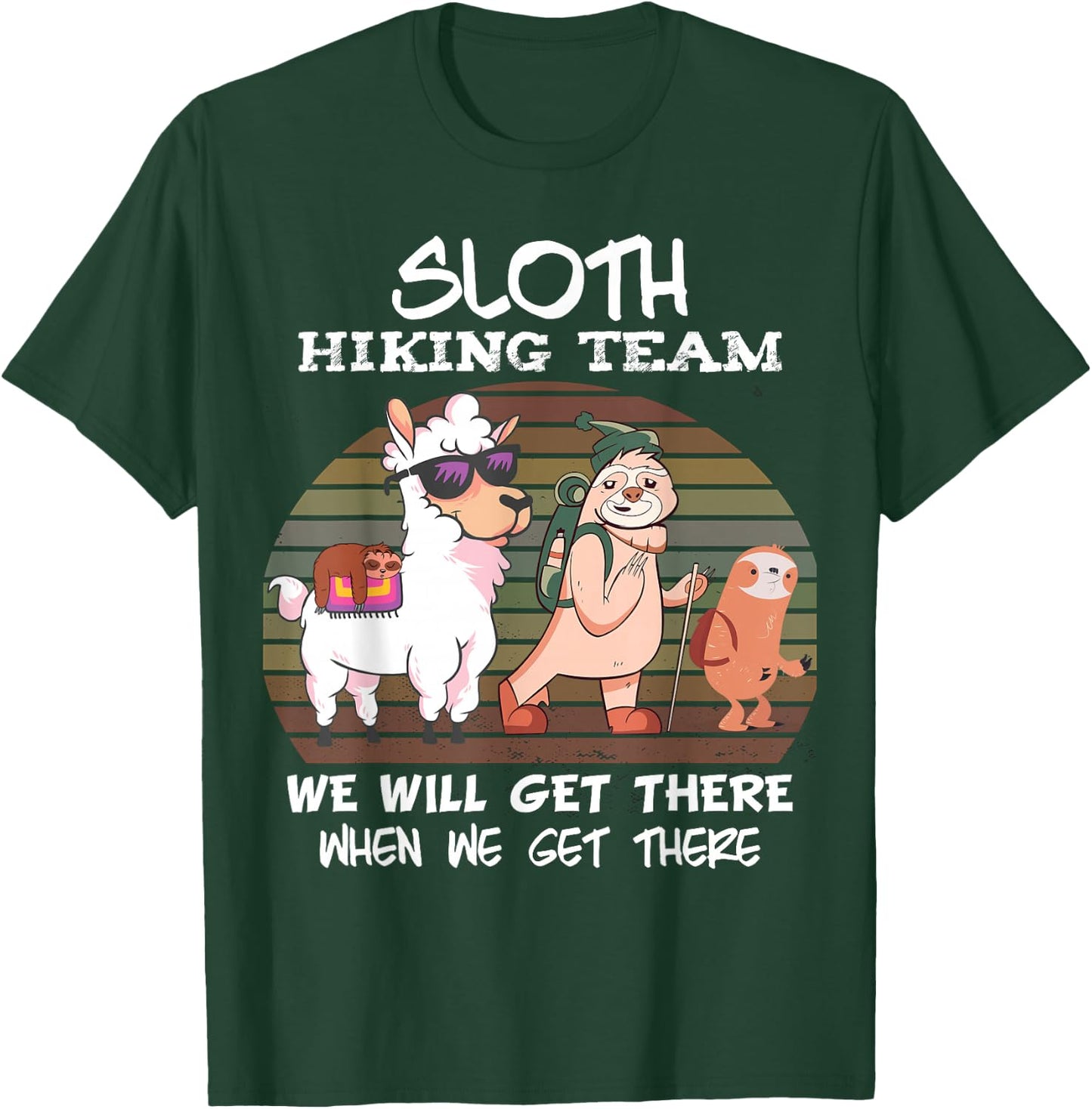 Sloth Hiking Team Sloth Llama Hiking Mountaineering Mountains T-Shirt - T-Shirt | Forest