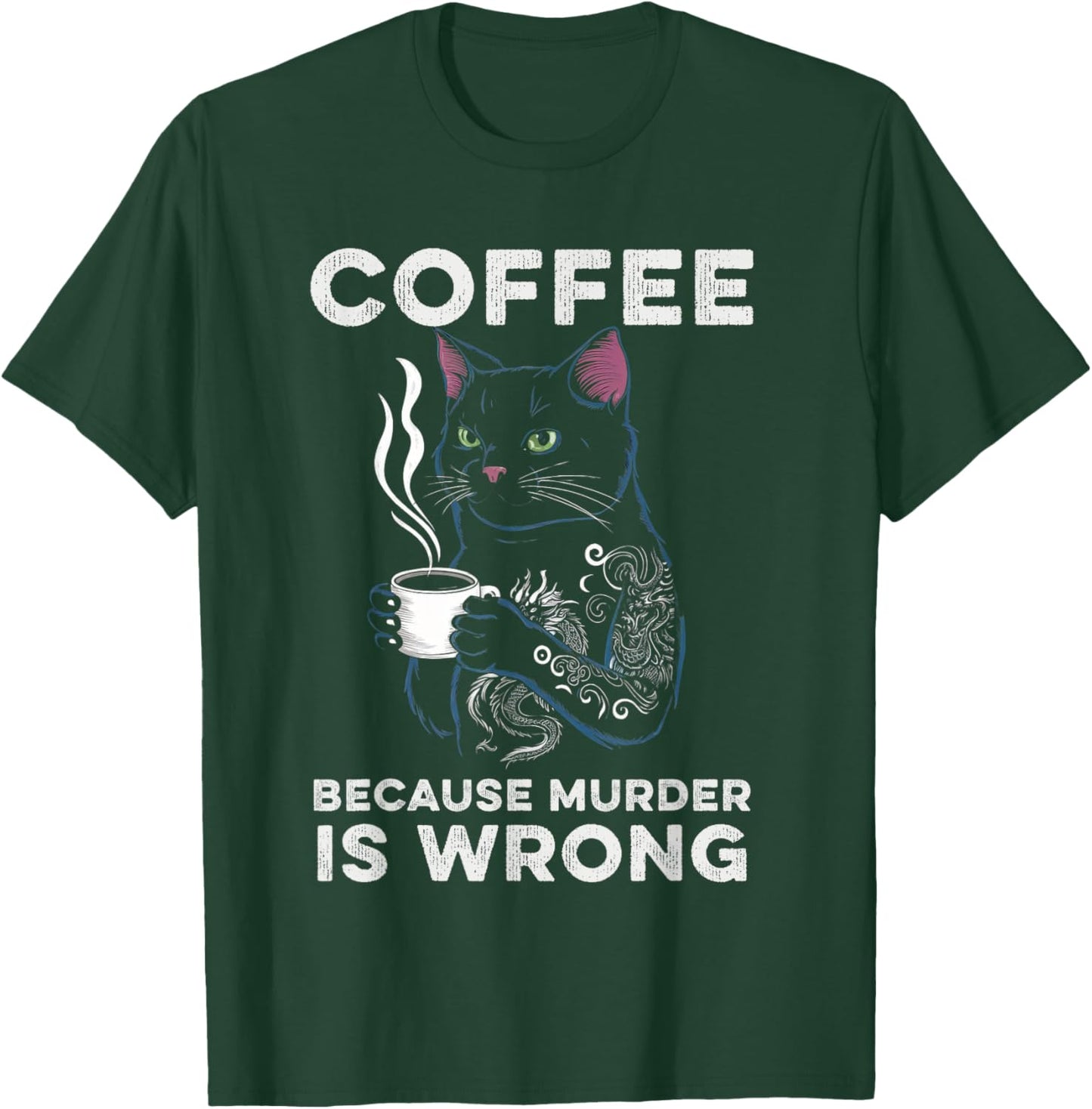 Black Cat Drinking Coffee Because Murder Is Wrong Retro Women T-Shirt - T-Shirt | Forest