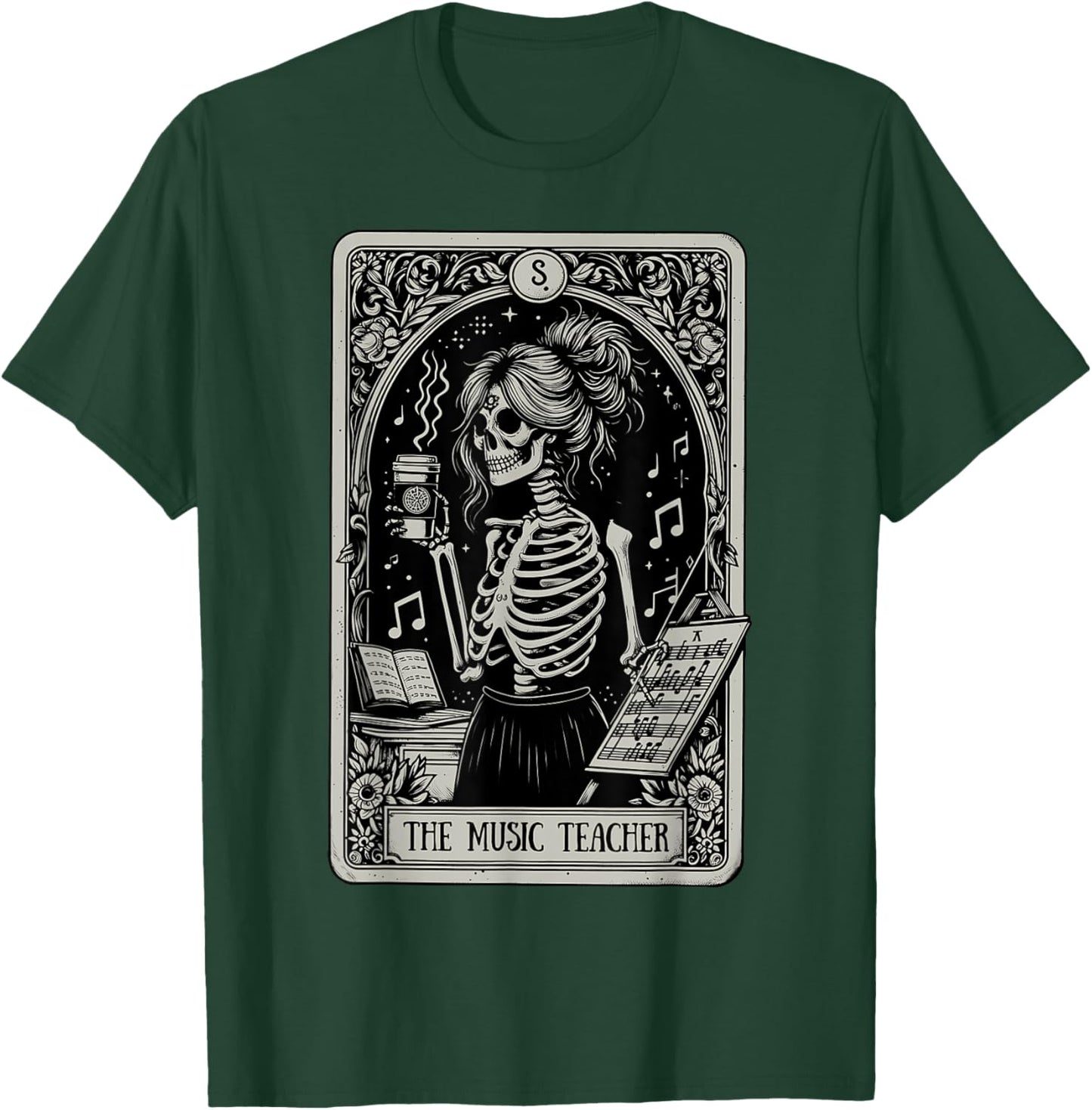 Funny Skeleton Music Teacher Tarot Card Halloween Musician T-Shirt - T-Shirt | Forest