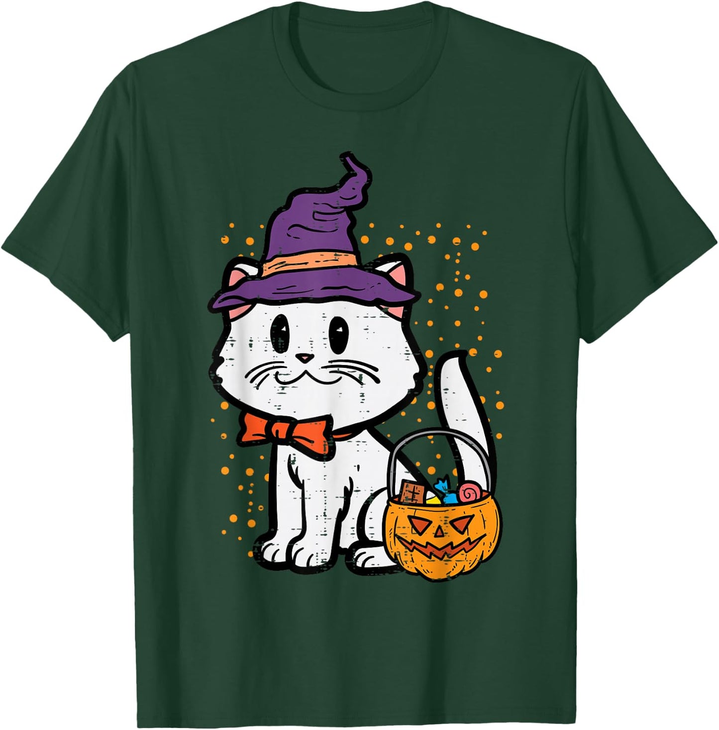 Halloween Witch Cat Trick Or Treat Kitten Costume Girls Kids T-Shirt - T-Shirt | Forest