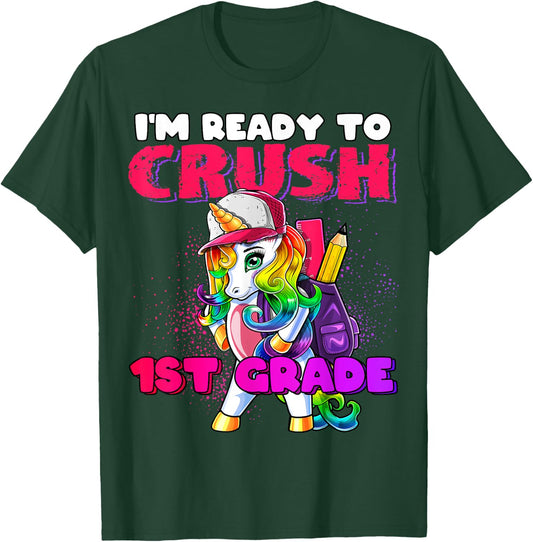 Crush 1st Grade Unicorn Backpack Back to School Girls T-Shirt - T-Shirt | Forest