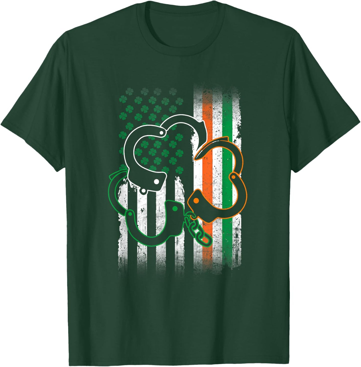Irish Handcuffs St Patrick's Day Police American Flag Gift T-Shirt - T-Shirt | Forest