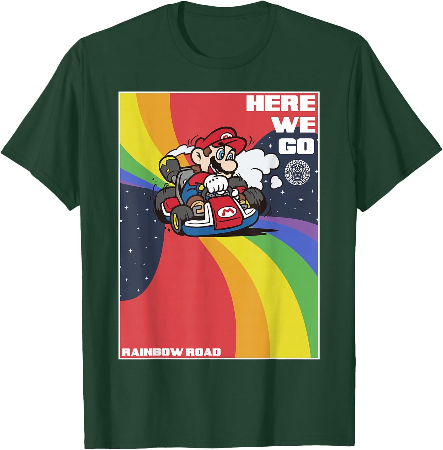Mario Kart Pride Mario Here We Go Rainbow Road Poster Small T-Shirt - T-Shirt | Forest
