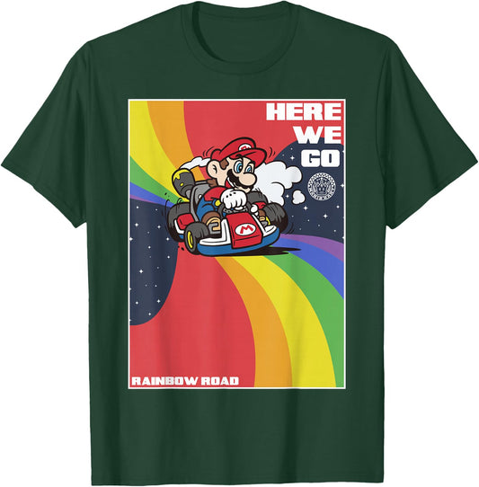 Mario Kart Pride Mario Here We Go Rainbow Road Poster Small T-Shirt - T-Shirt | Forest