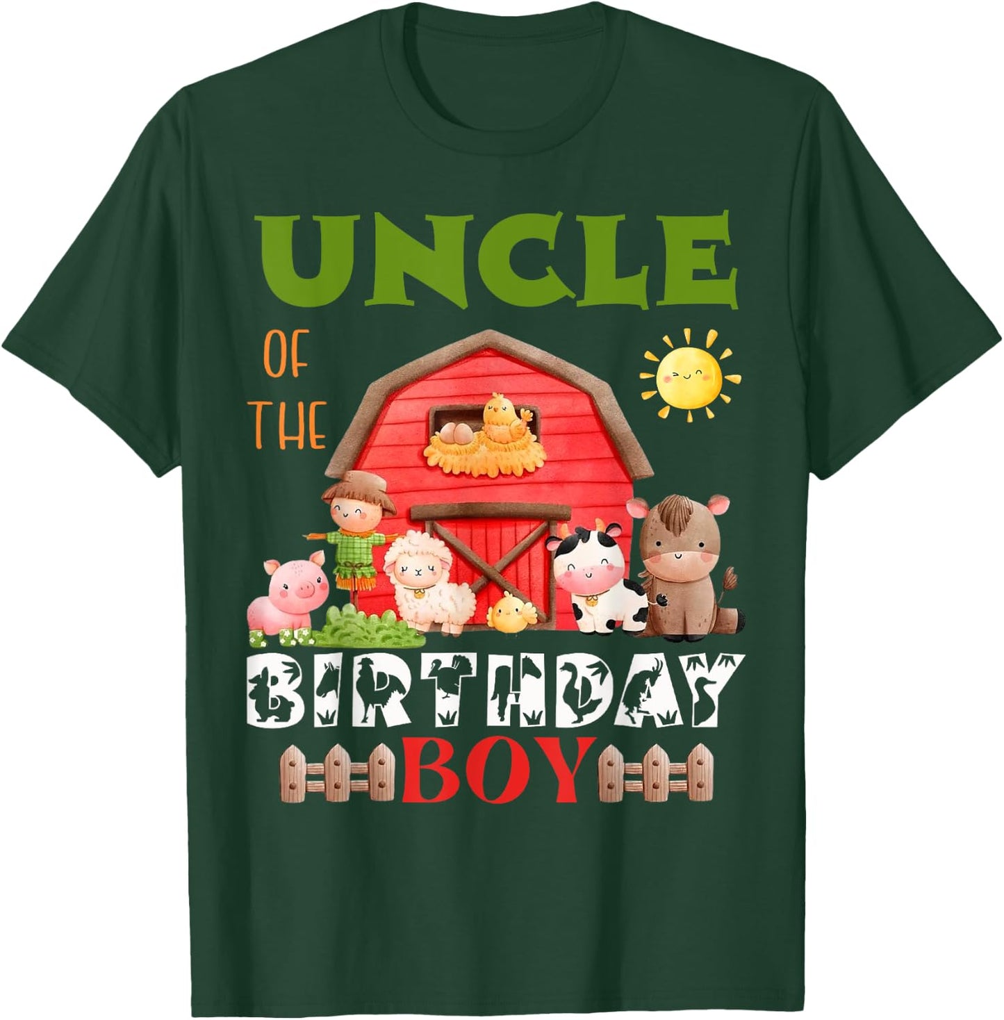 Uncle Of The Birthday Boy Farm Animal Bday Party Celebration T-Shirt - T-Shirt | Forest