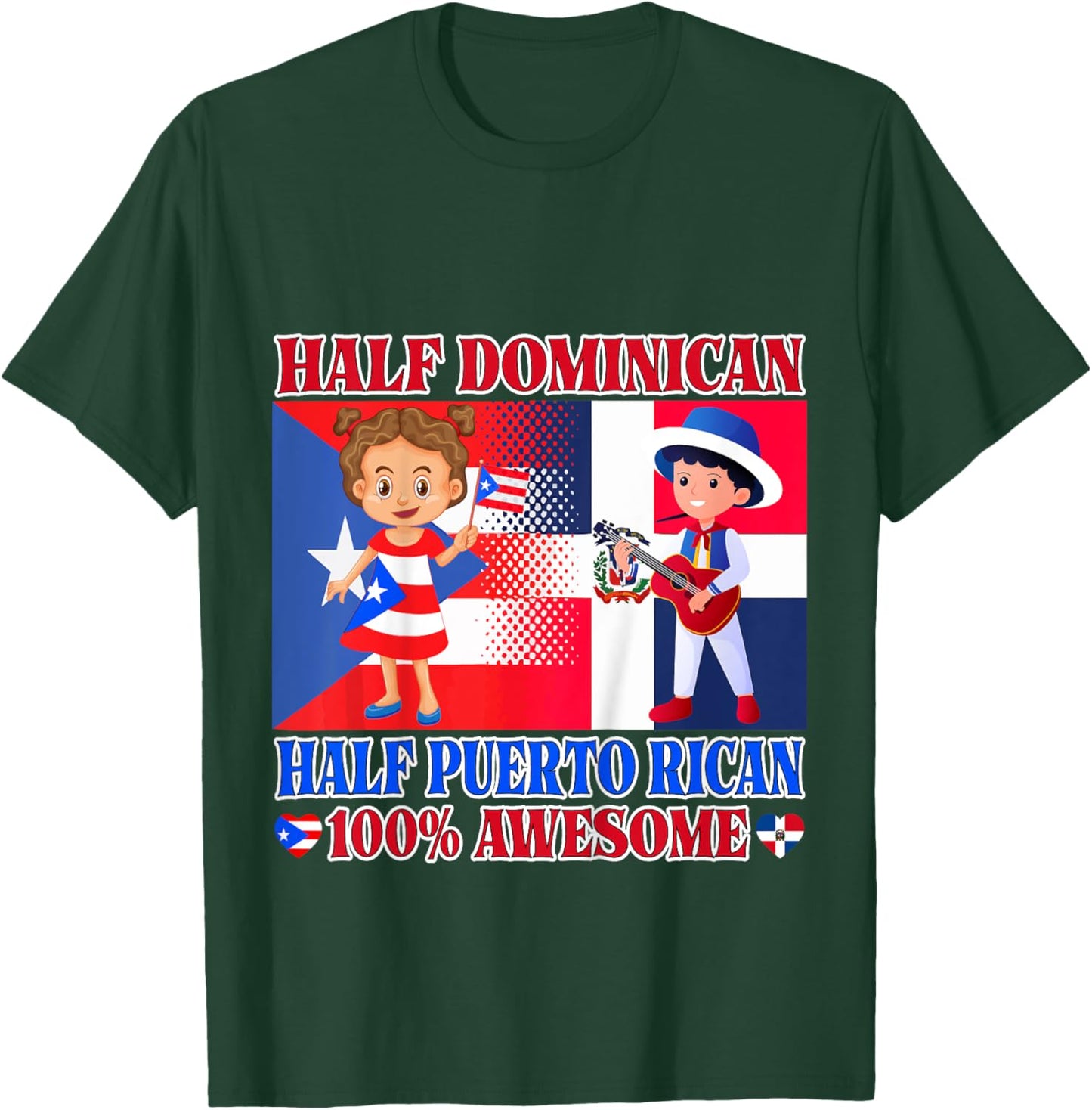 Half Puerto Rican Half Dominican Republic Flag Toddler Girls T-Shirt - T-Shirt | Forest
