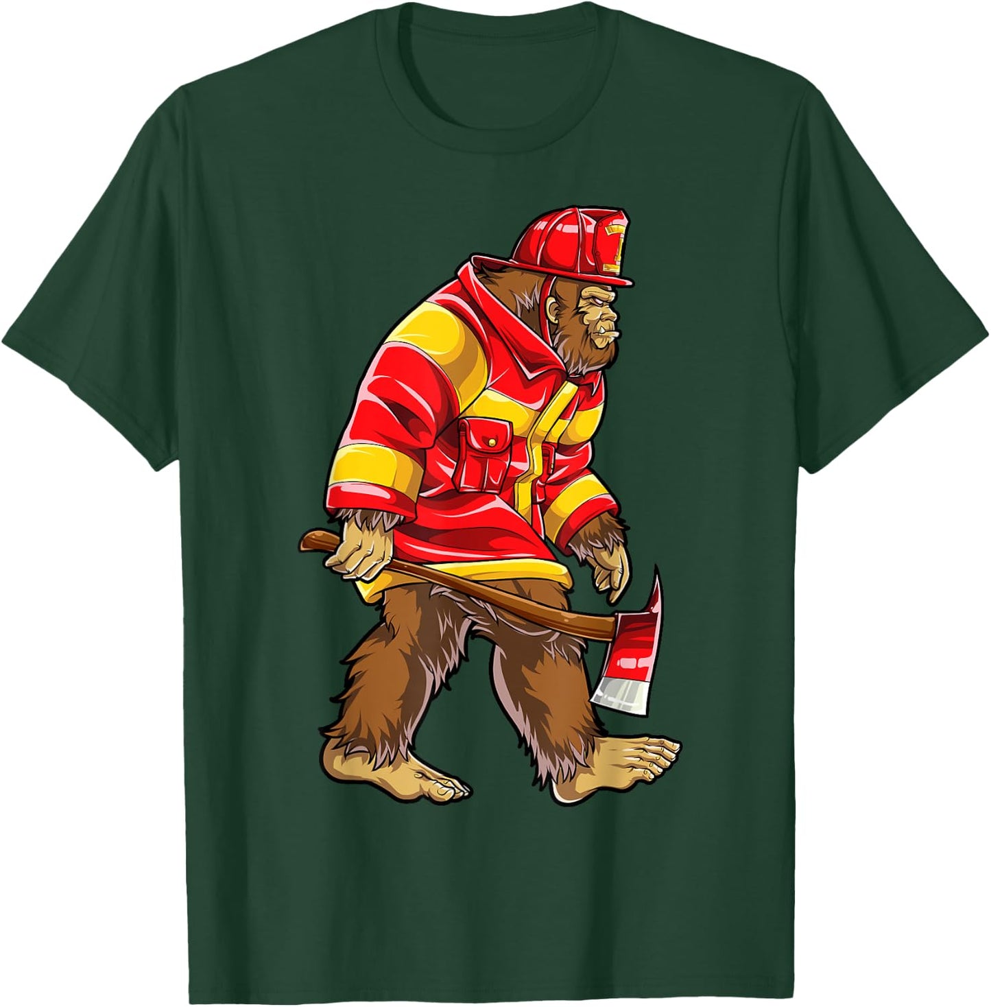 Bigfoot Firefighter Men Thin Red Line Sasquatch Lovers Funny T-Shirt - T-Shirt | Forest