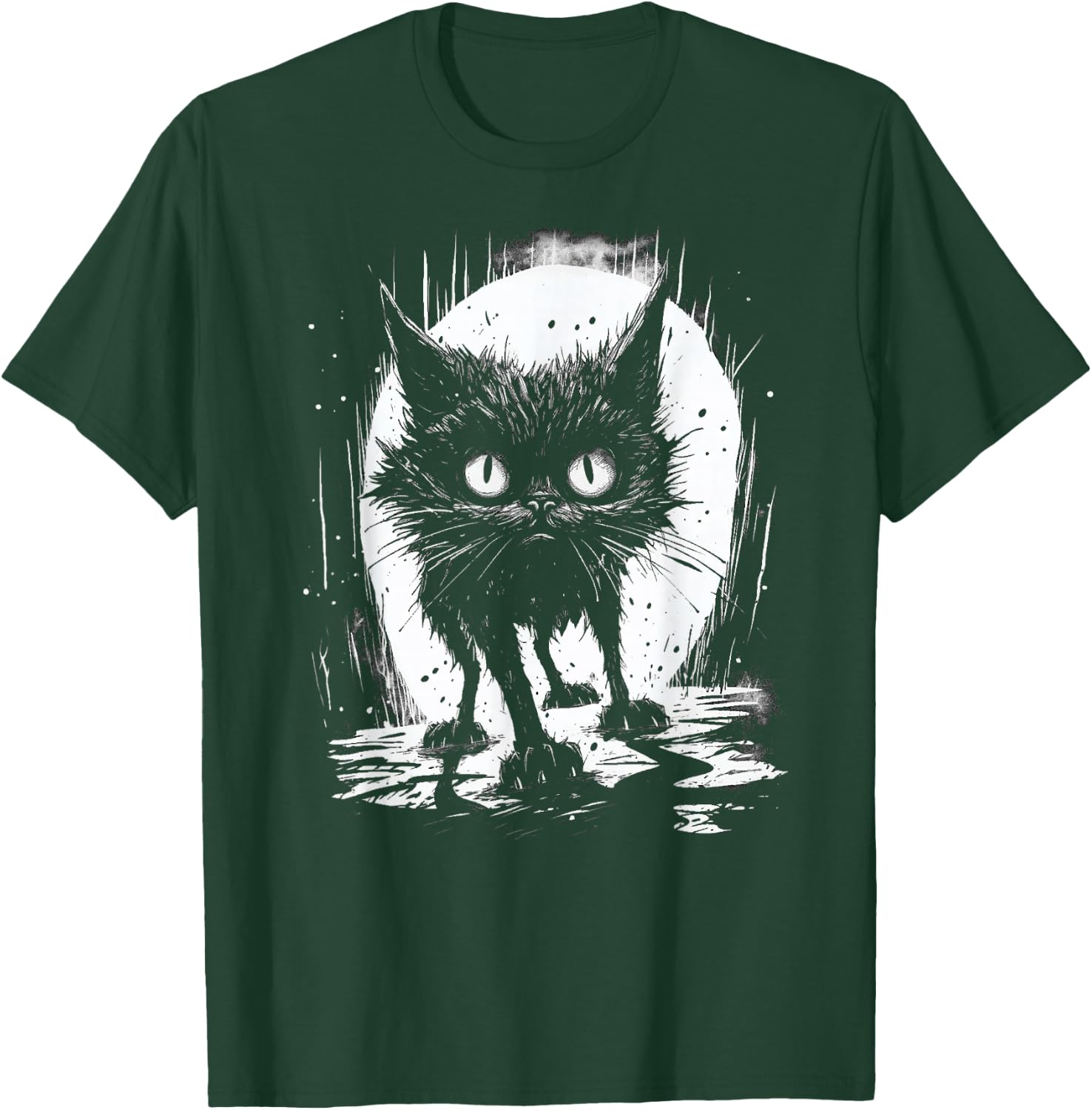 Cute Black Cat Stalks The Night T-Shirt - T-Shirt | Forest