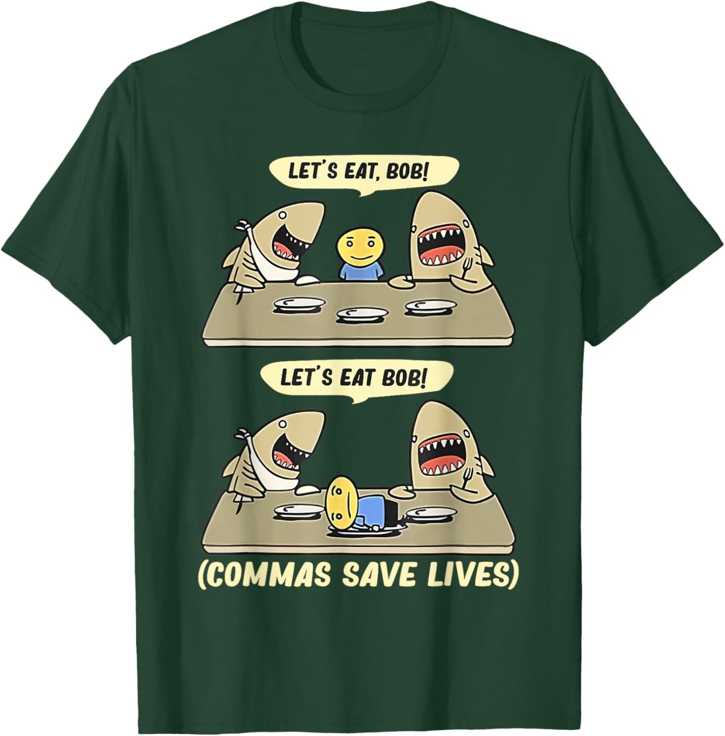 Shark Lets Eat Funny English Grammar Commas Punctuation T-Shirt - T-Shirt | Forest