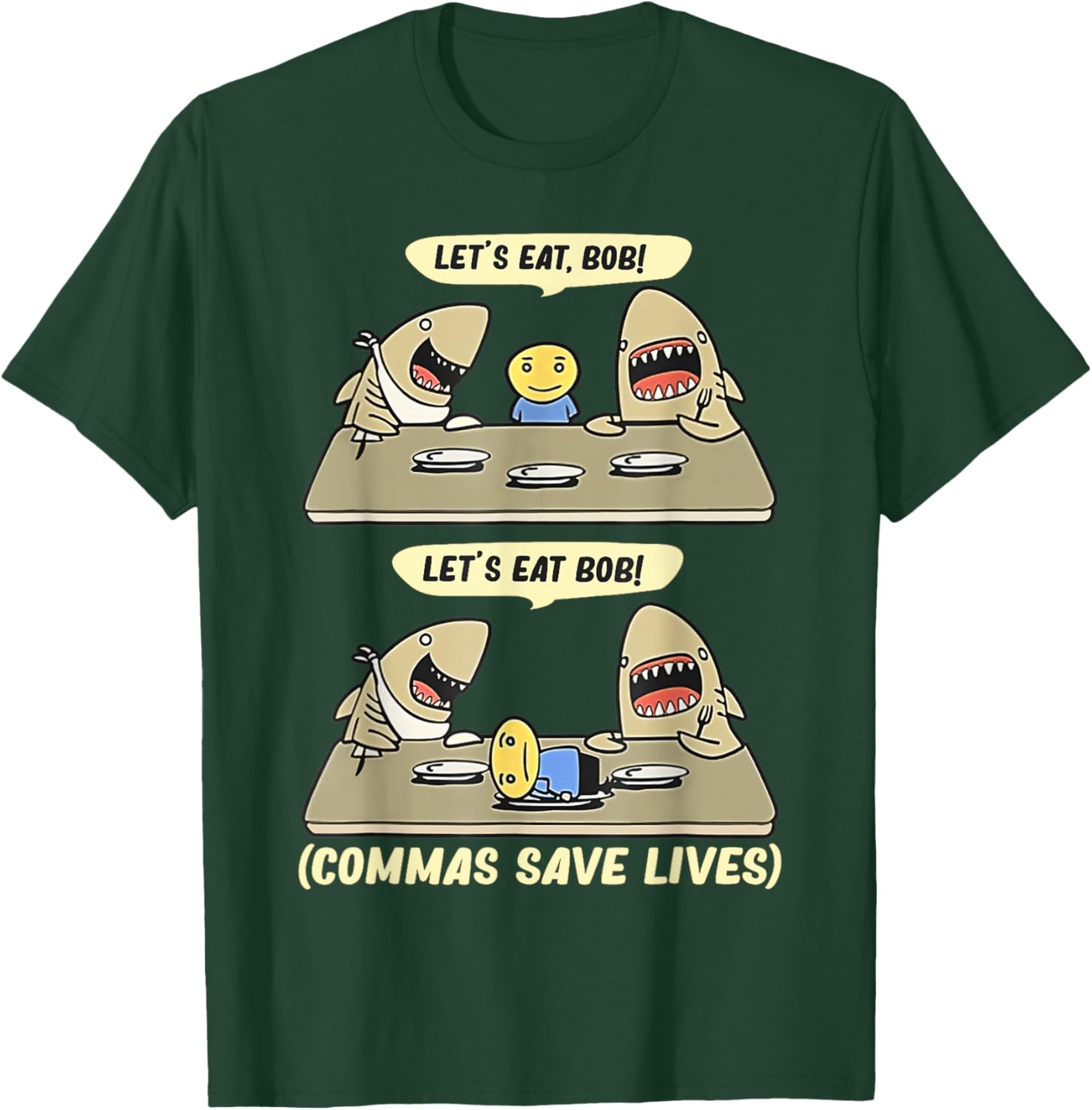 Shark Lets Eat Funny English Grammar Commas Punctuation T-Shirt - T-Shirt | Forest