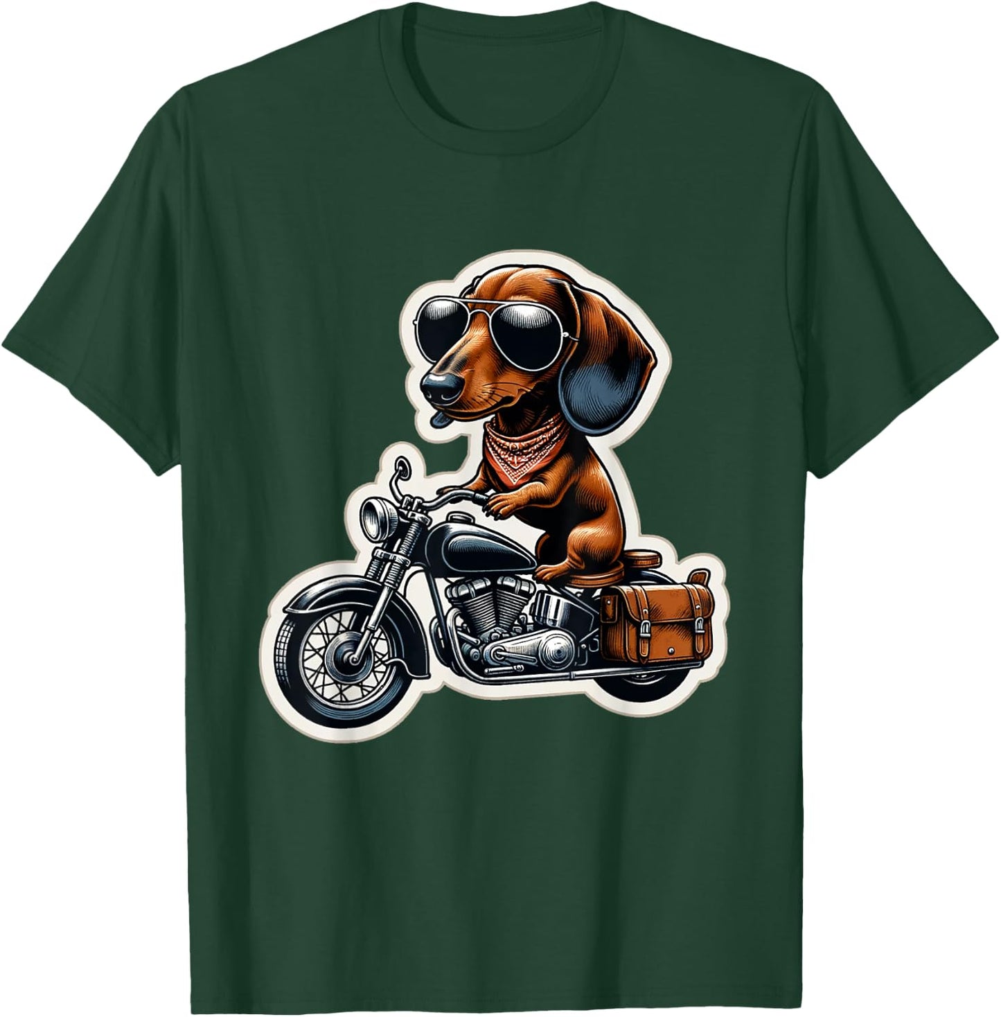 Funny Dachshund Wiener Dog Riding Motorcycle Bike Biker Dogs T-Shirt - T-Shirt | Forest