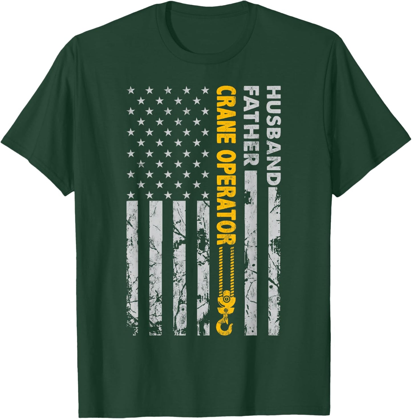 Husband Father Crane Operator USA Flag T-Shirt - T-Shirt | Forest