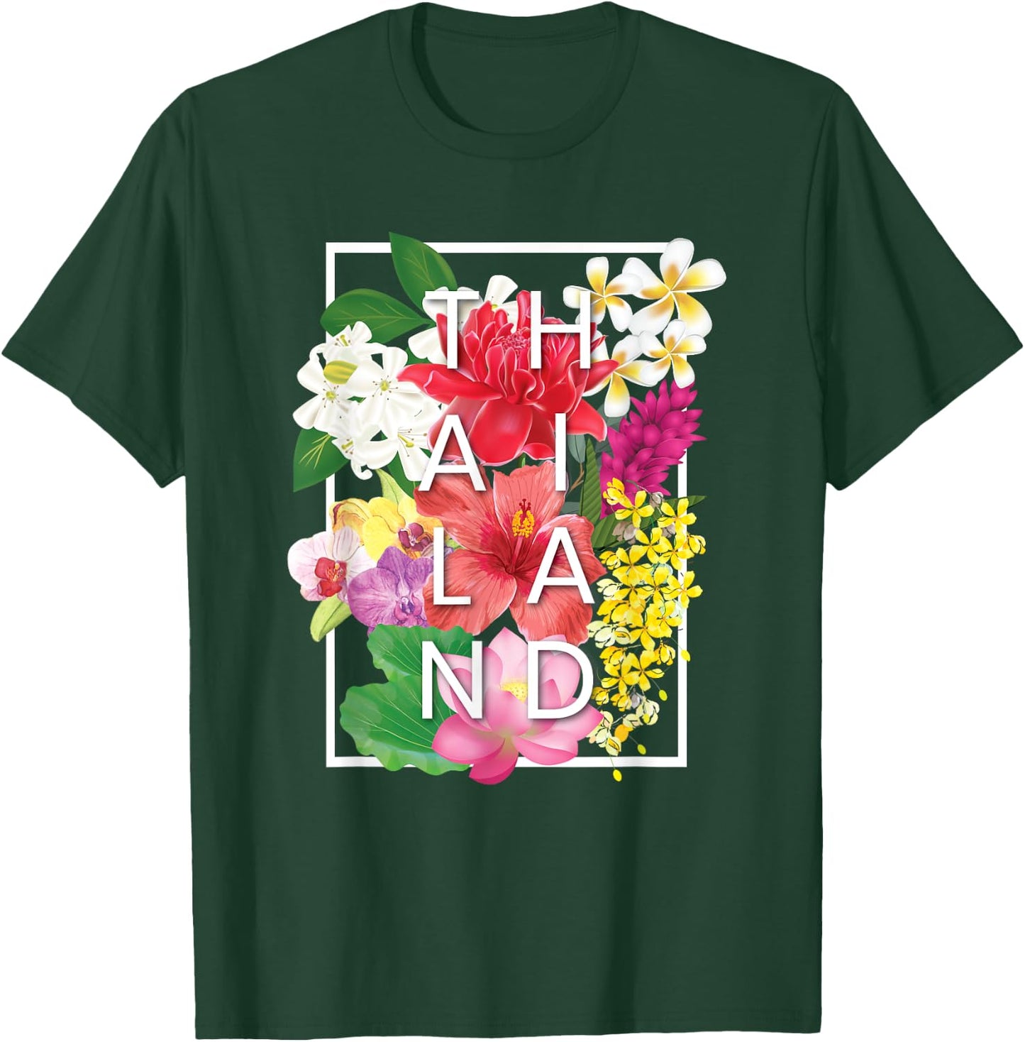 Flowers of Thailand Word Art - Thai Pride T-Shirt - T-Shirt | Forest