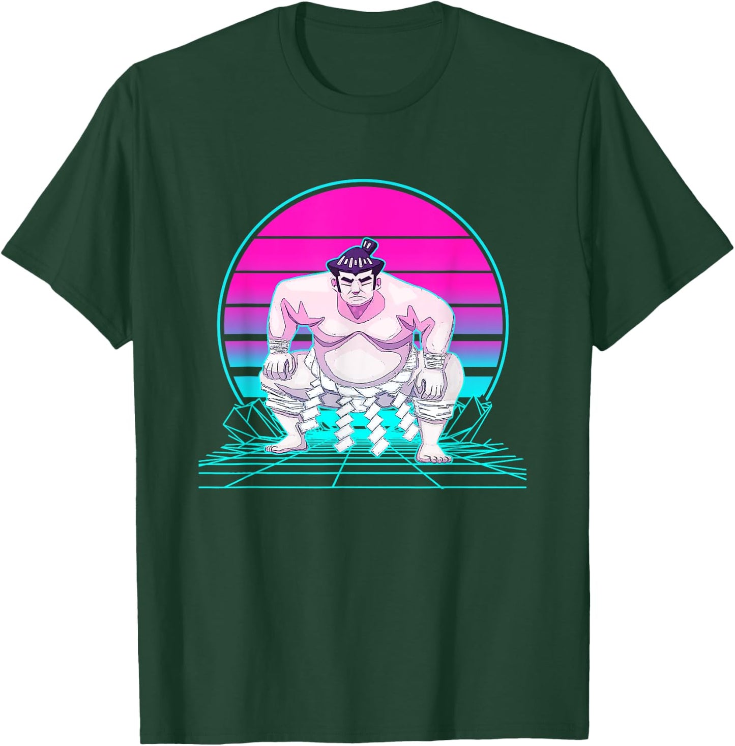 Vintage Retro Sunset Sumo Wrestler T-Shirt - T-Shirt | Forest