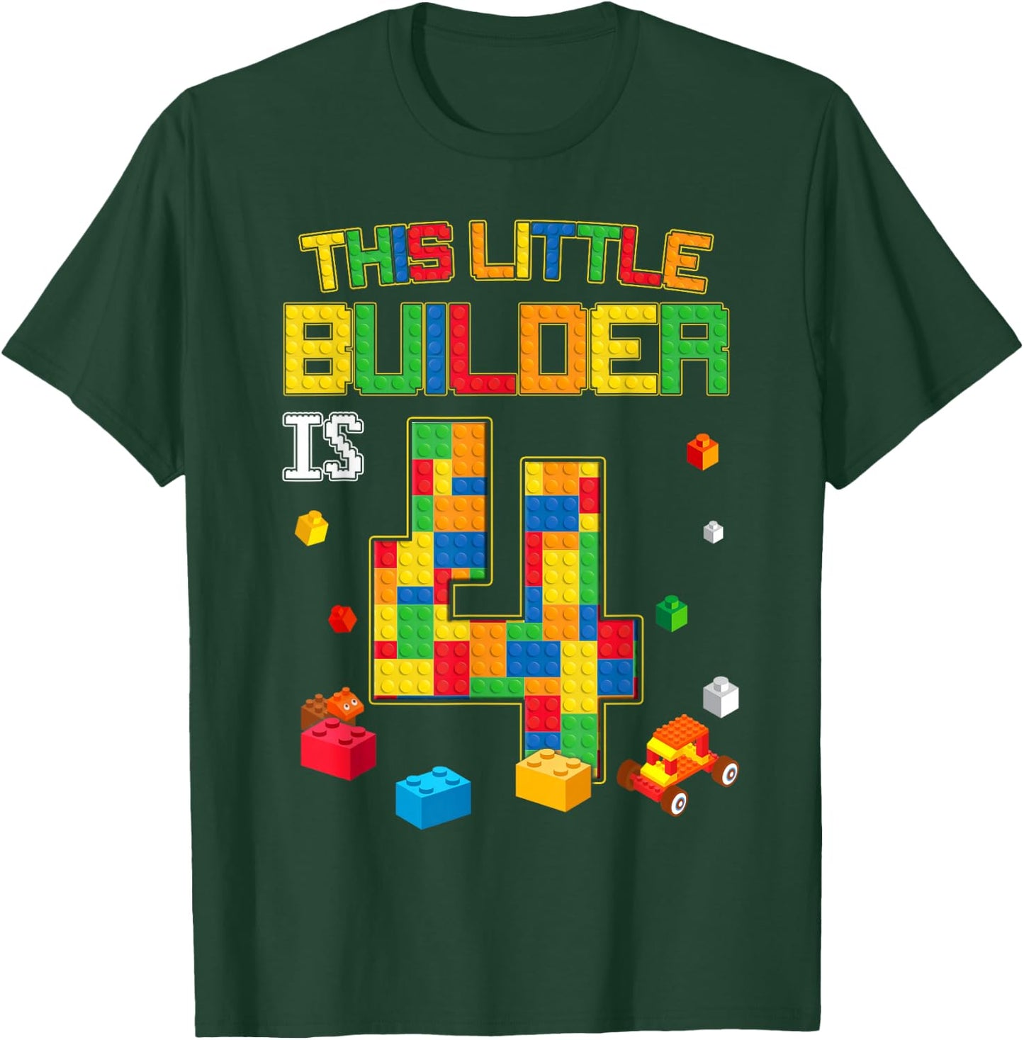 Building Blocks 4 Years Old Birthday Boy T-Shirt - T-Shirt | Forest
