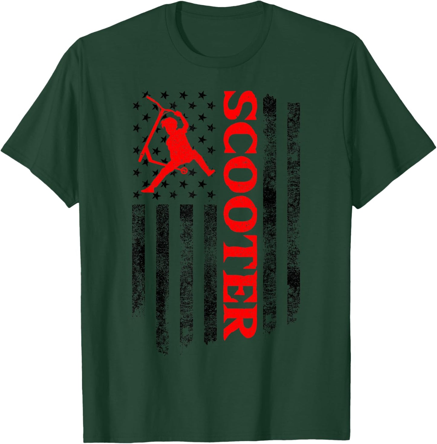 Scooter Stunt US Flag Retro Style Scooter Gifts T-Shirt - T-Shirt | Forest
