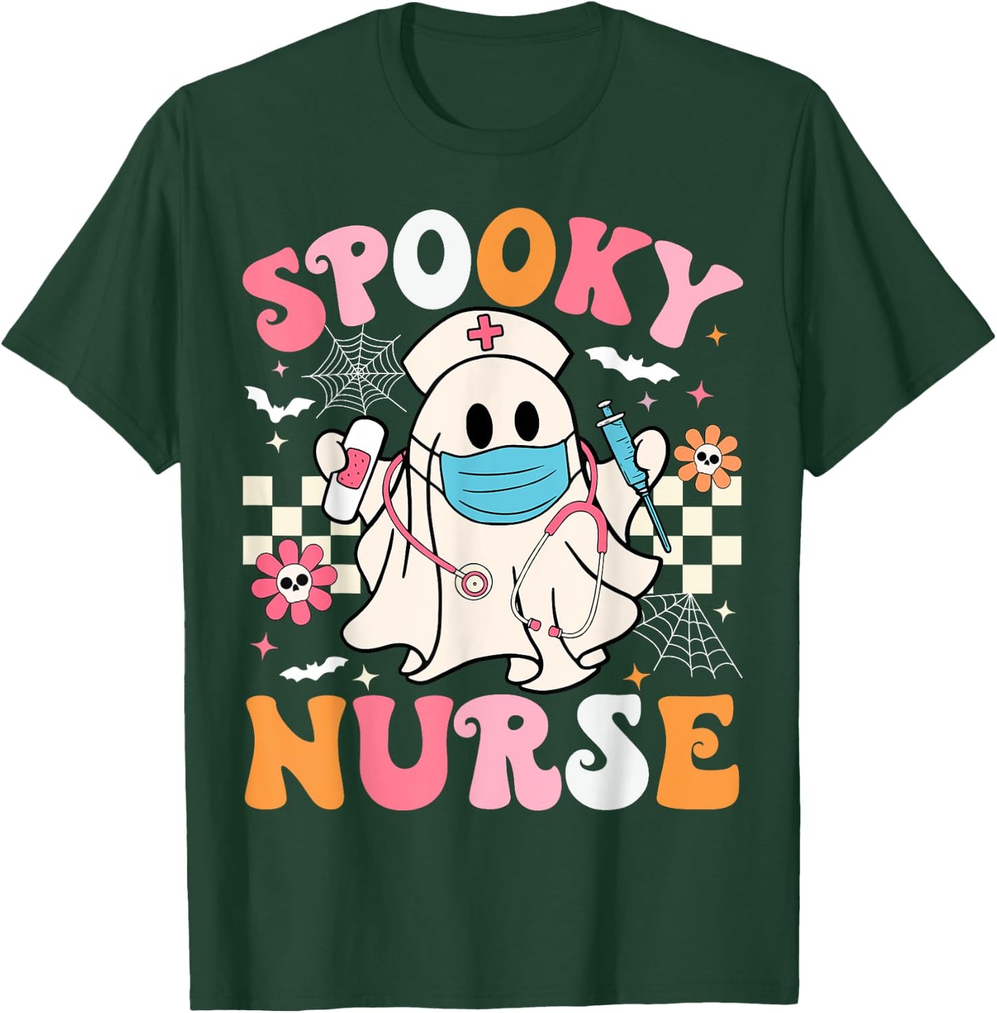 Spooky Nurse Ghost Halloween Cute Groovy Nursing Halloween T-Shirt - T-Shirt | Forest