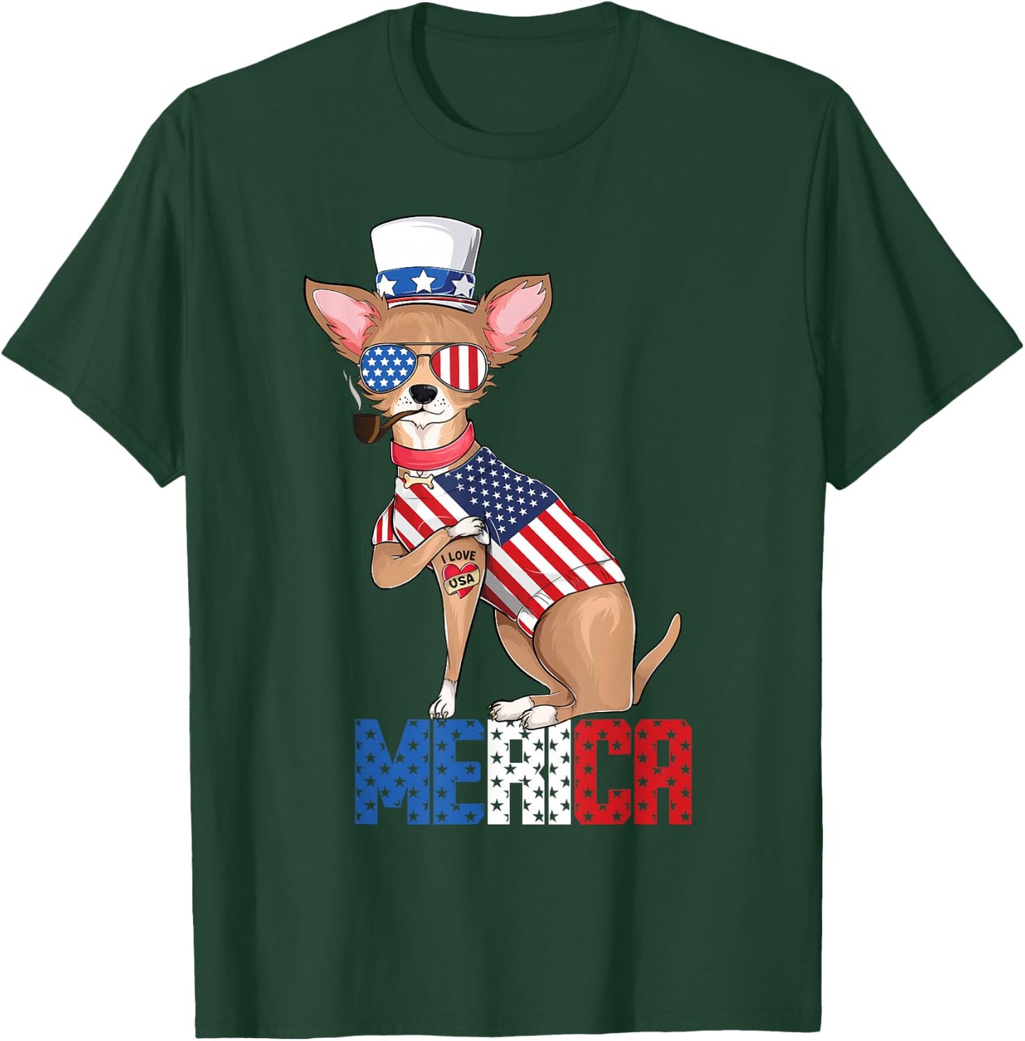 Chihuahua dog Merica 4th of july usa american flag men women T-Shirt - T-Shirt | Forest