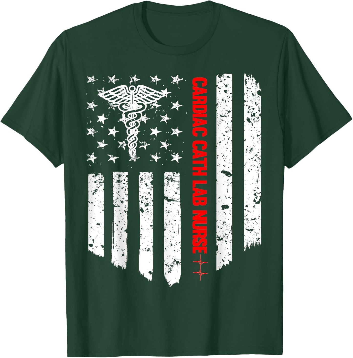 Cardiac Cath Lab Nurse American Flag Registered Nurse Gift T-Shirt - T-Shirt | Forest
