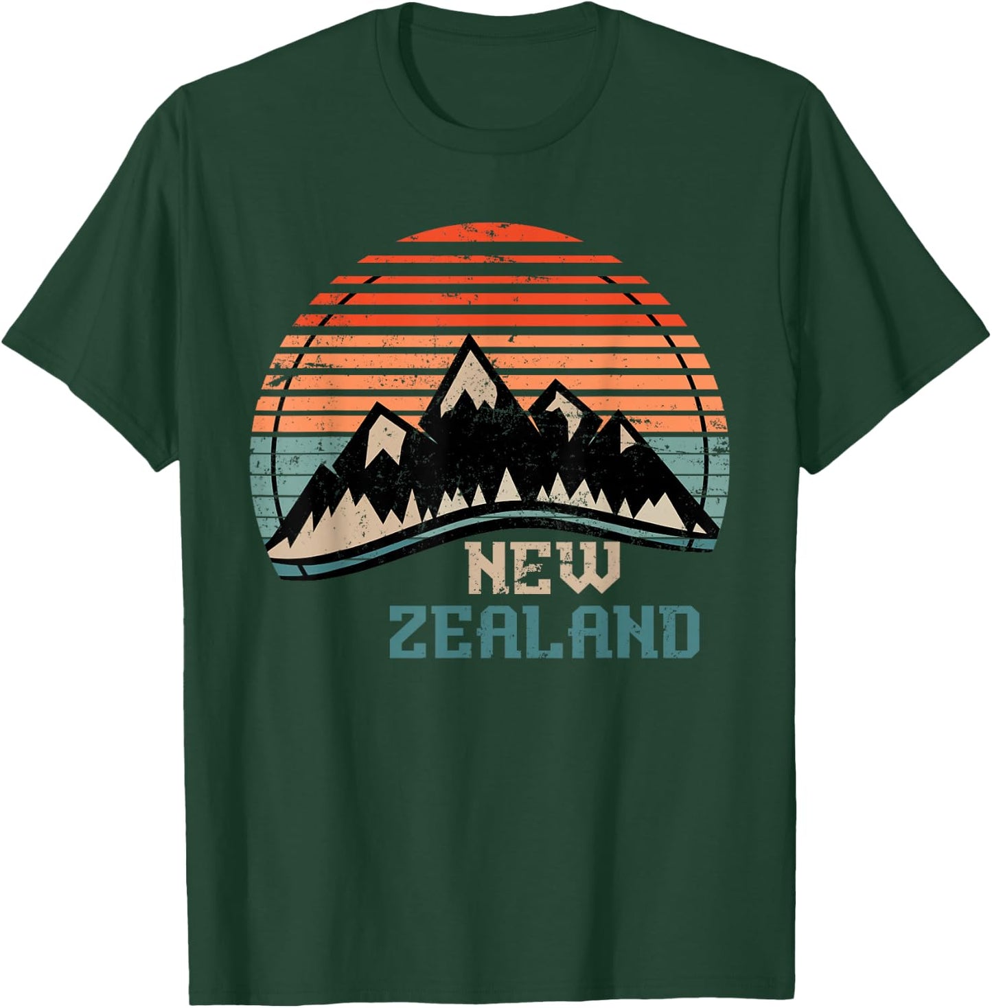 Retro Mountains New Zealand T-Shirt - T-Shirt | Forest