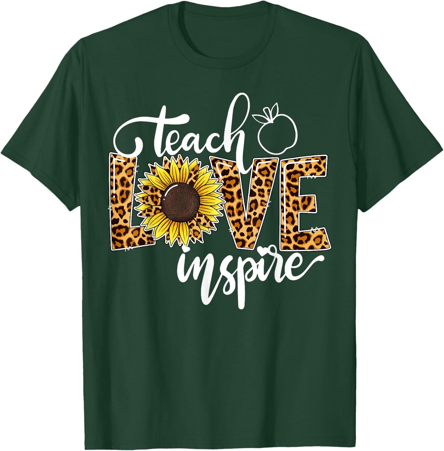 Teach Love Inspire Cute Sunflower Leopard Cheetah Print T-Shirt - T-Shirt | Forest