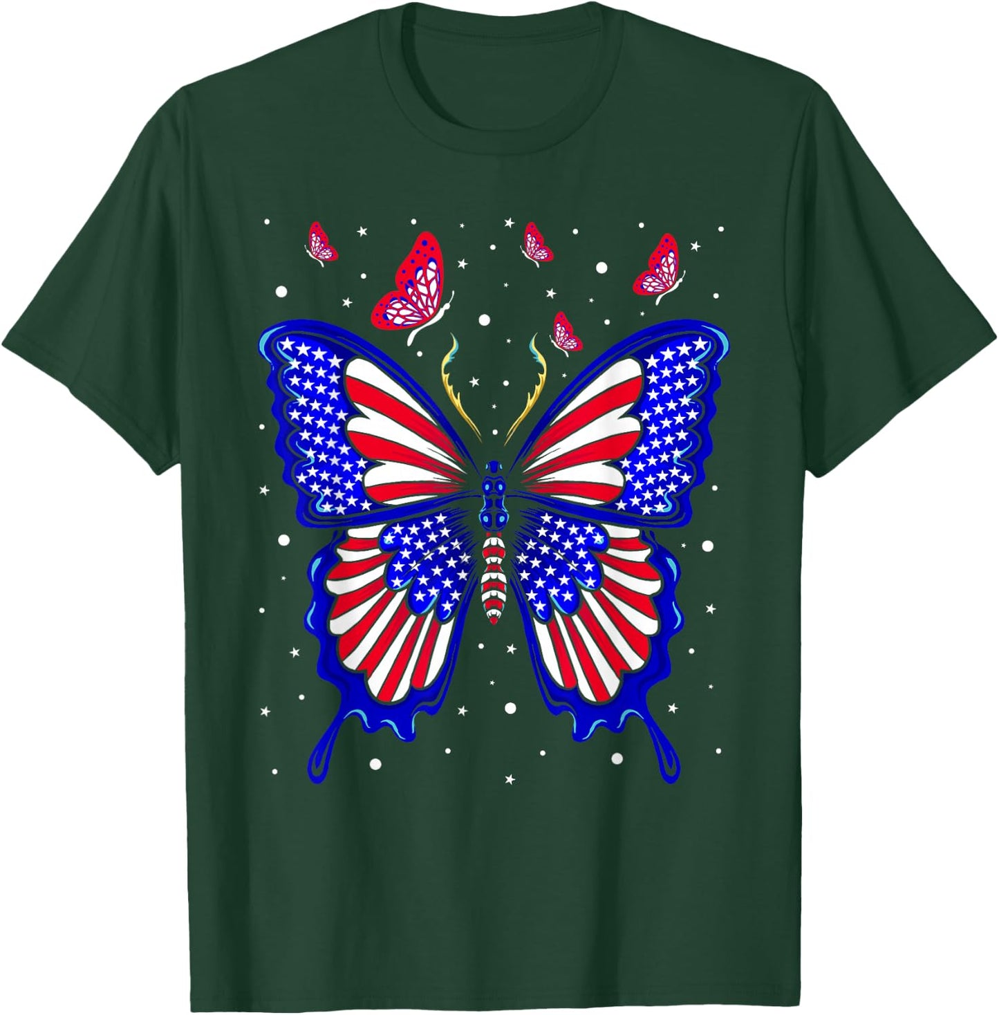 American Flag Butterfly 4th Of July Patriotic Women T-Shirt - T-Shirt | Forest