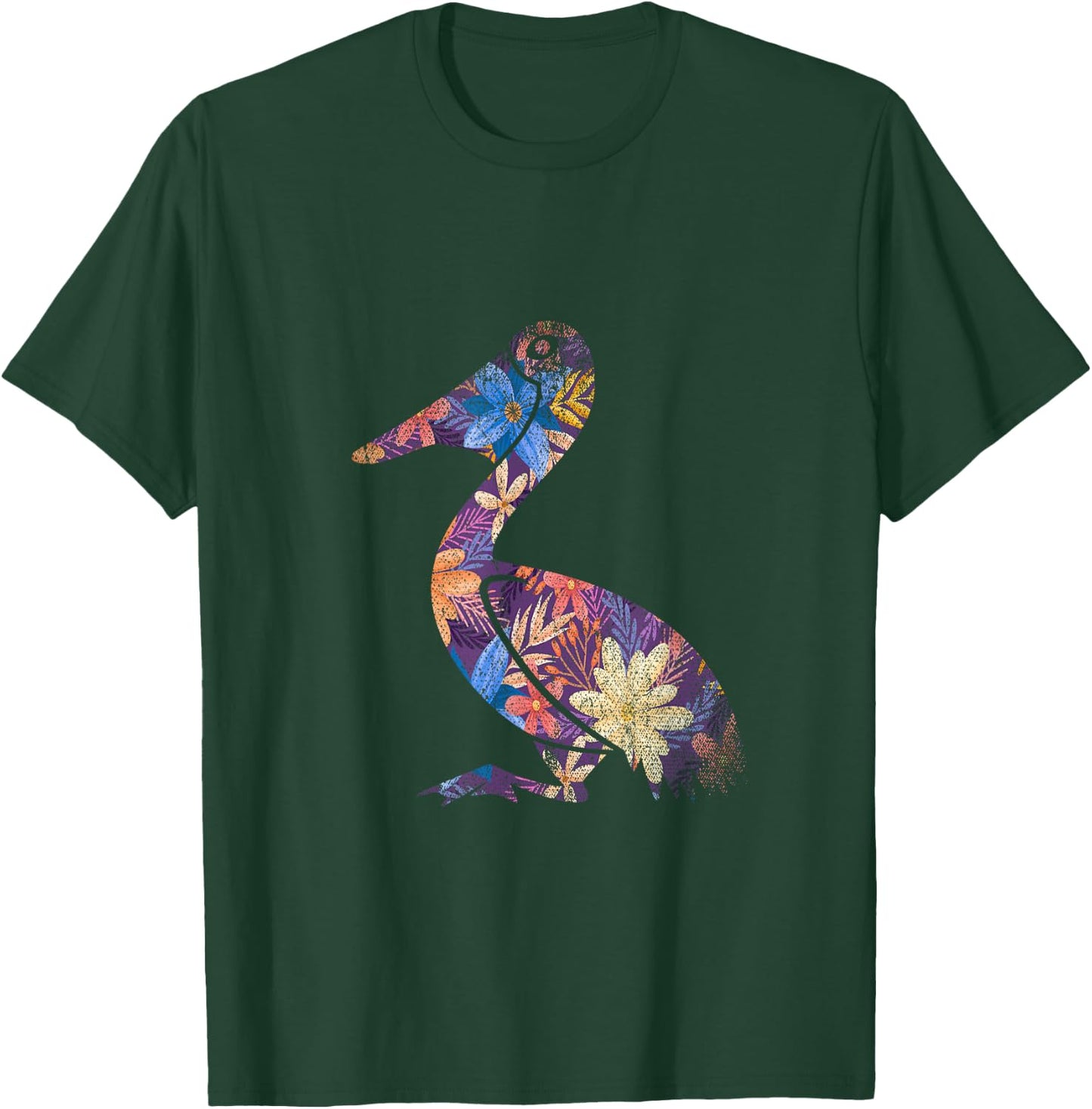 Water Bird Design Pelican Beak Floral Pelican - -Adults - Black - Small - Short Sleeve - Classic Fit - Cotton 65%, Polyester 35% T-Shirt - T-Shirt | Forest
