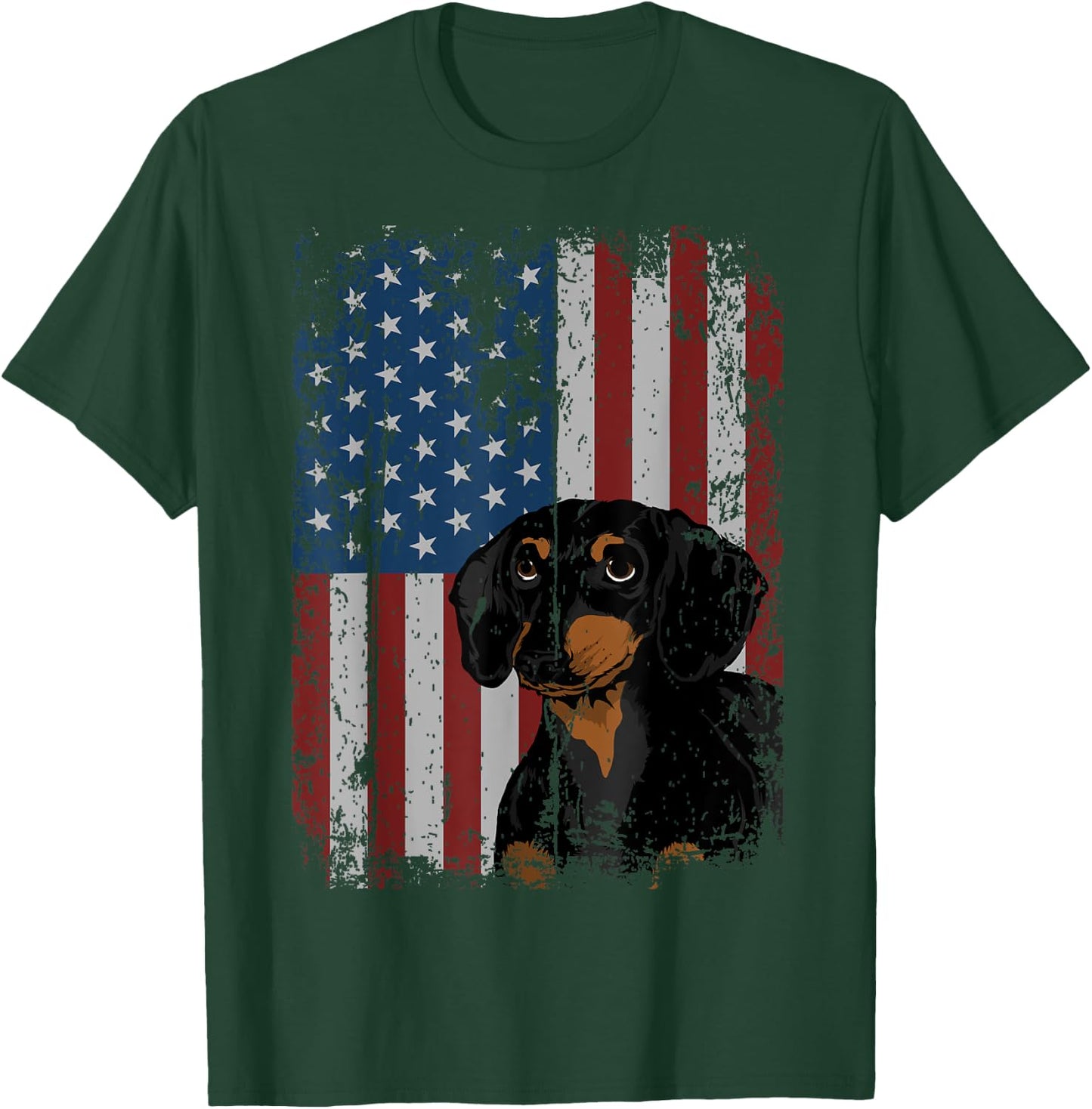 Dachshund American Flag Patriotic Dachshund Owner Gift T-Shirt - T-Shirt | Forest