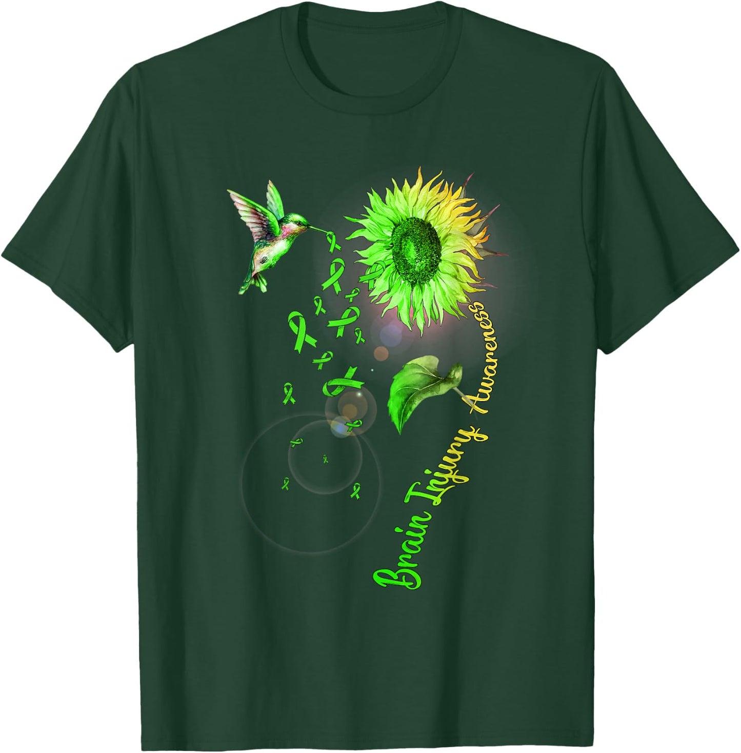 Brain Injury Sunflower Hummingbird T-Shirt - T-Shirt | Forest