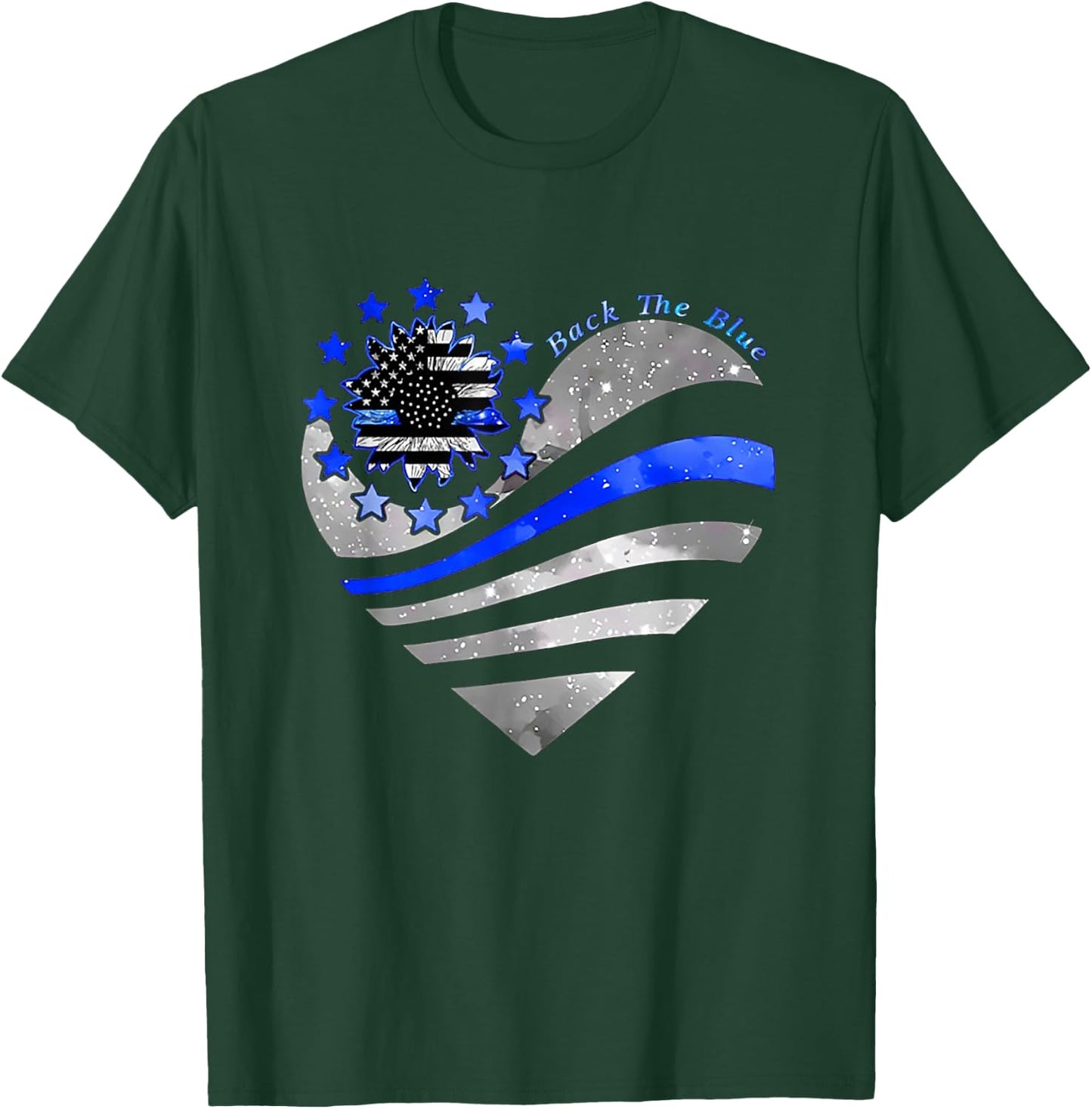 Sunflower Thin Blue Line Police Heart Back The Blue Law Enfo T-Shirt - T-Shirt | Forest